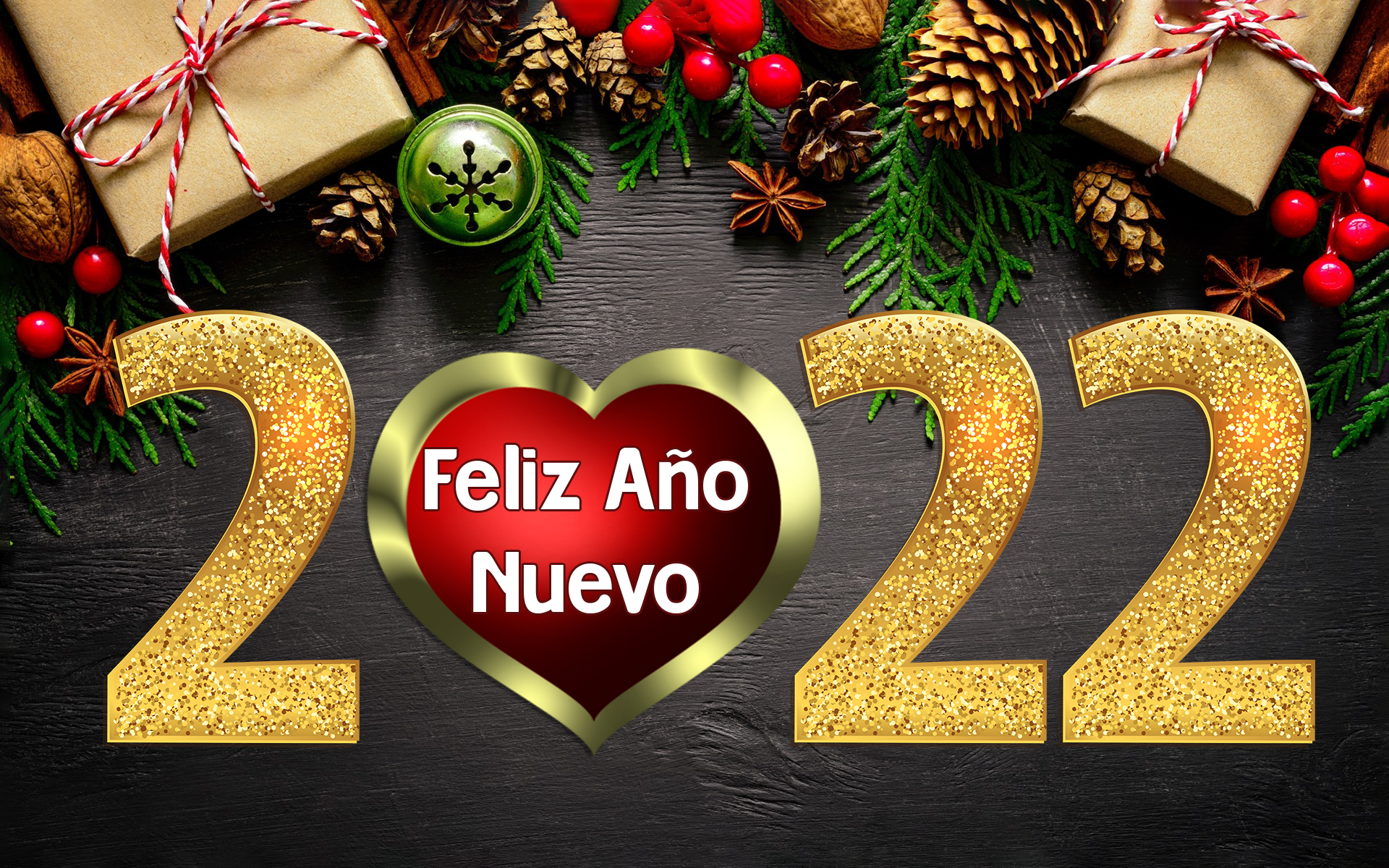 Happy New Year 2022 with Feliz Año Nuevo heart HD Wallpaper