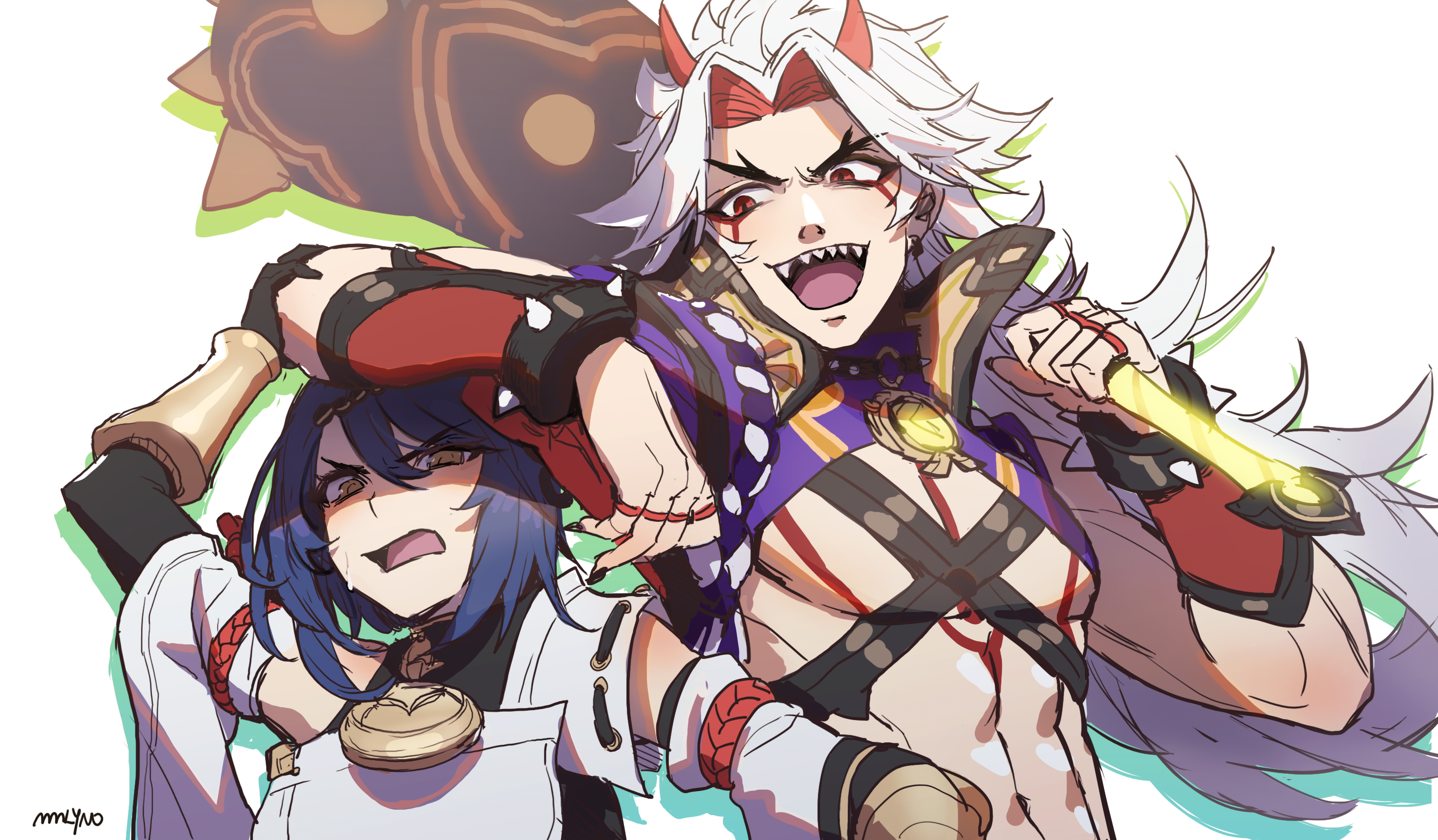 Arataki Itto and Kujou Sara from Genshin Impact HD Wallpaper