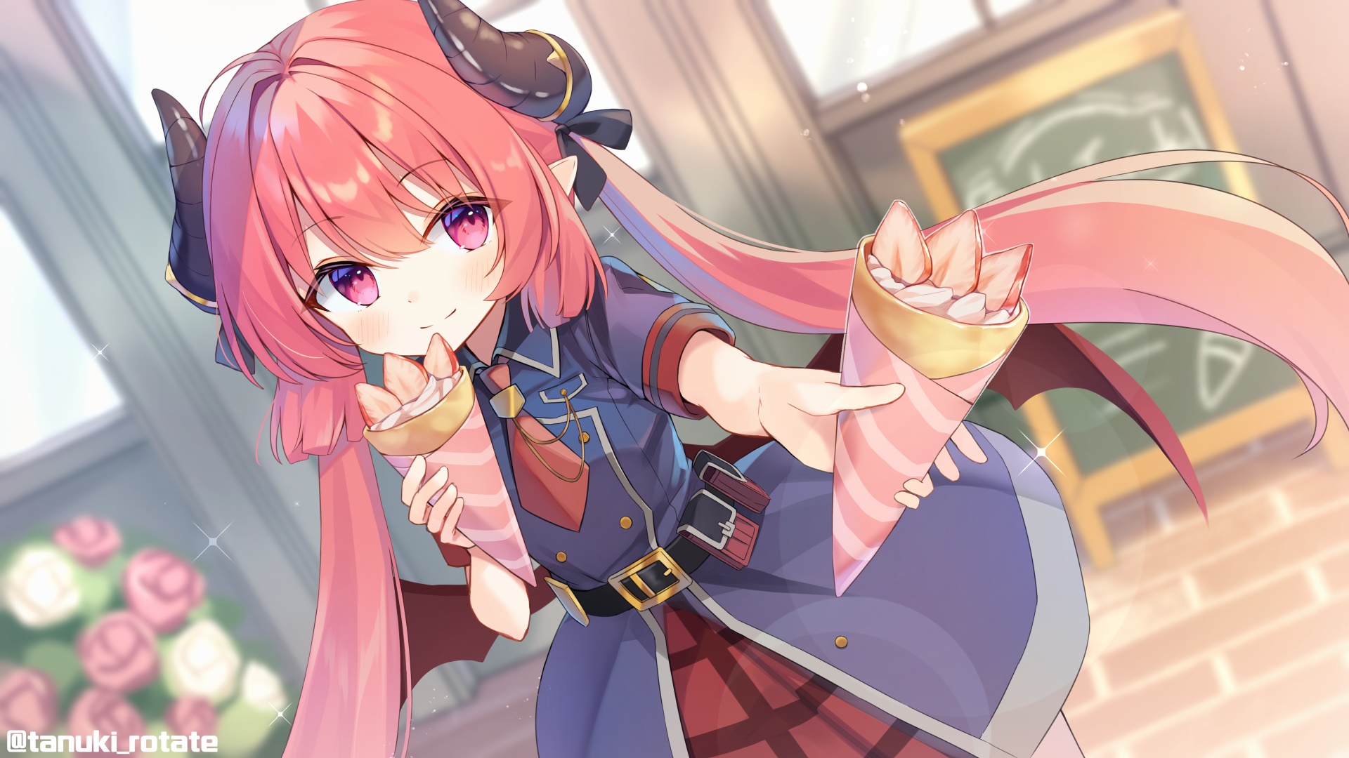 Akashi Junko from Blue Archive holding crepes HD Wallpaper