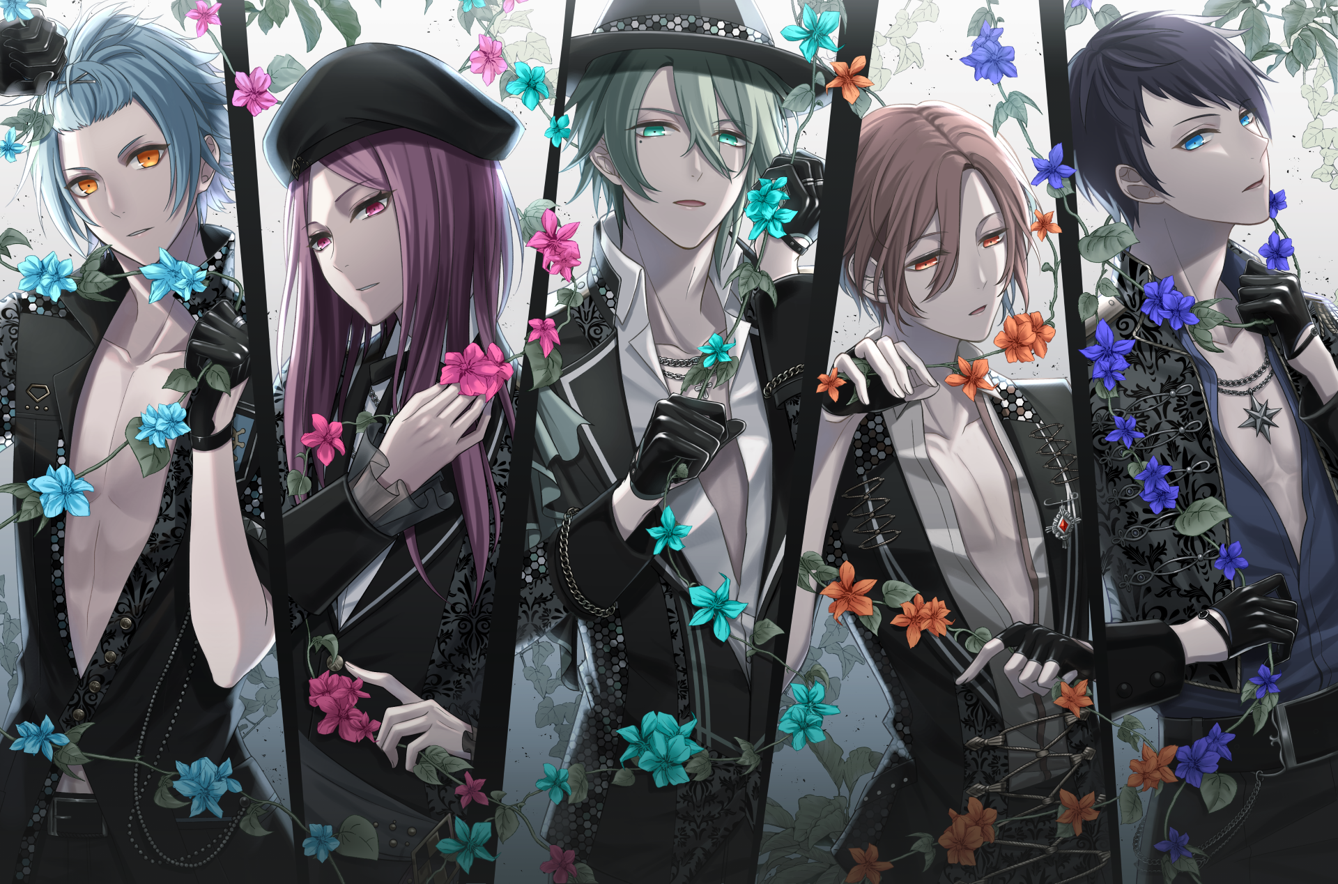 Five men from BlackStar ~Theater Starless~ with flowers HD Wallpaper