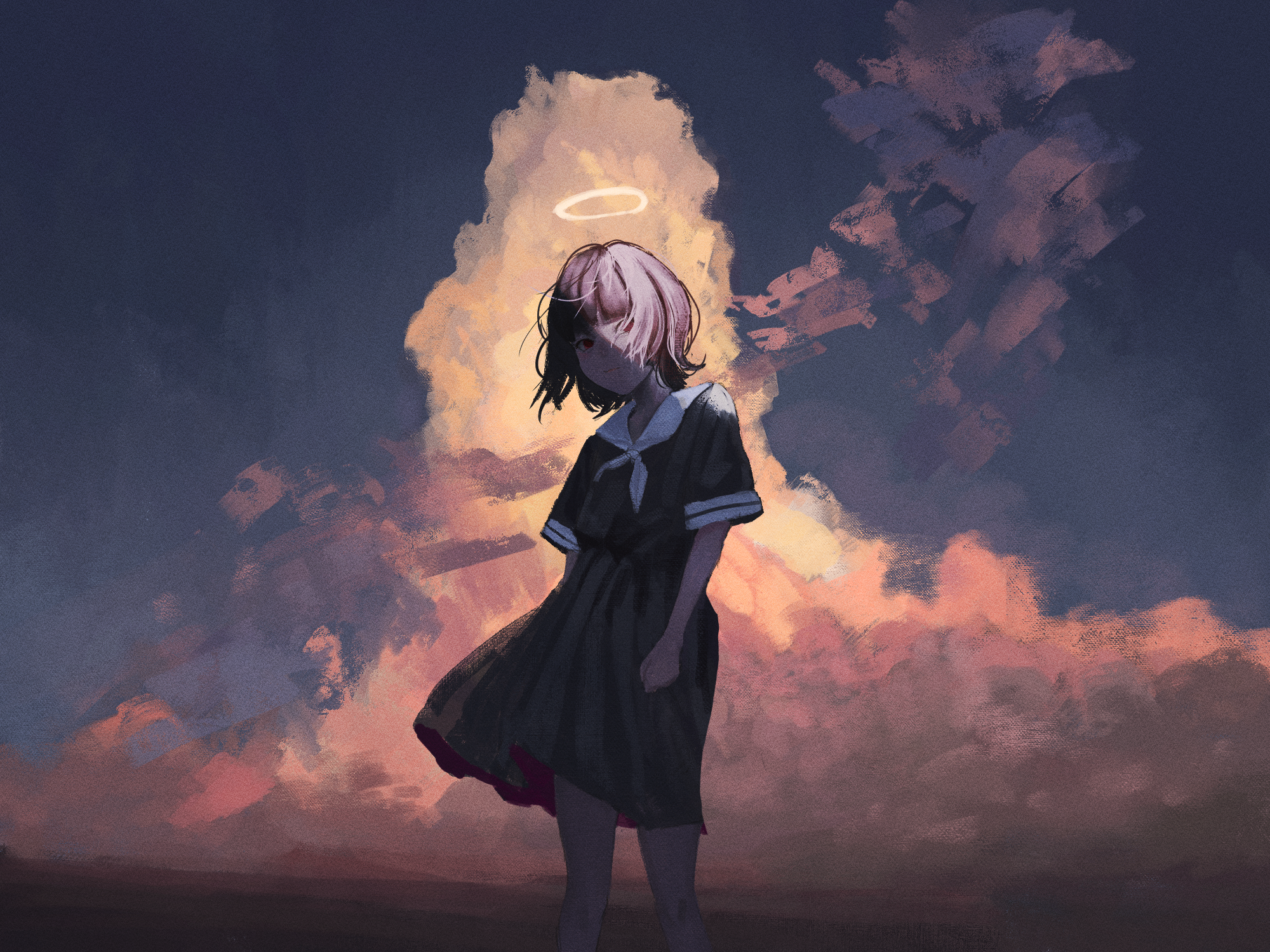 Girl with Halo in Dramatic Sky HD Wallpaper