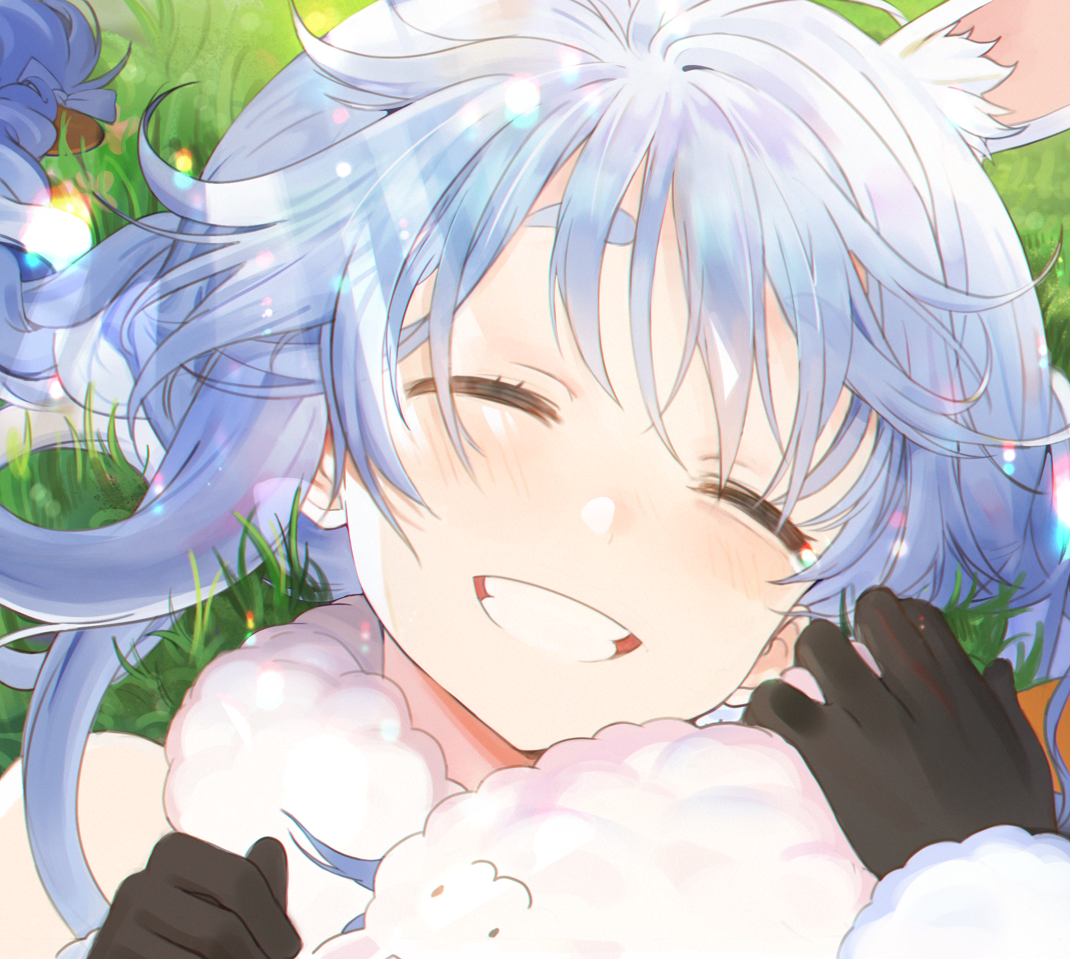 Usada Pekora from Hololive lying in grass HD Wallpaper
