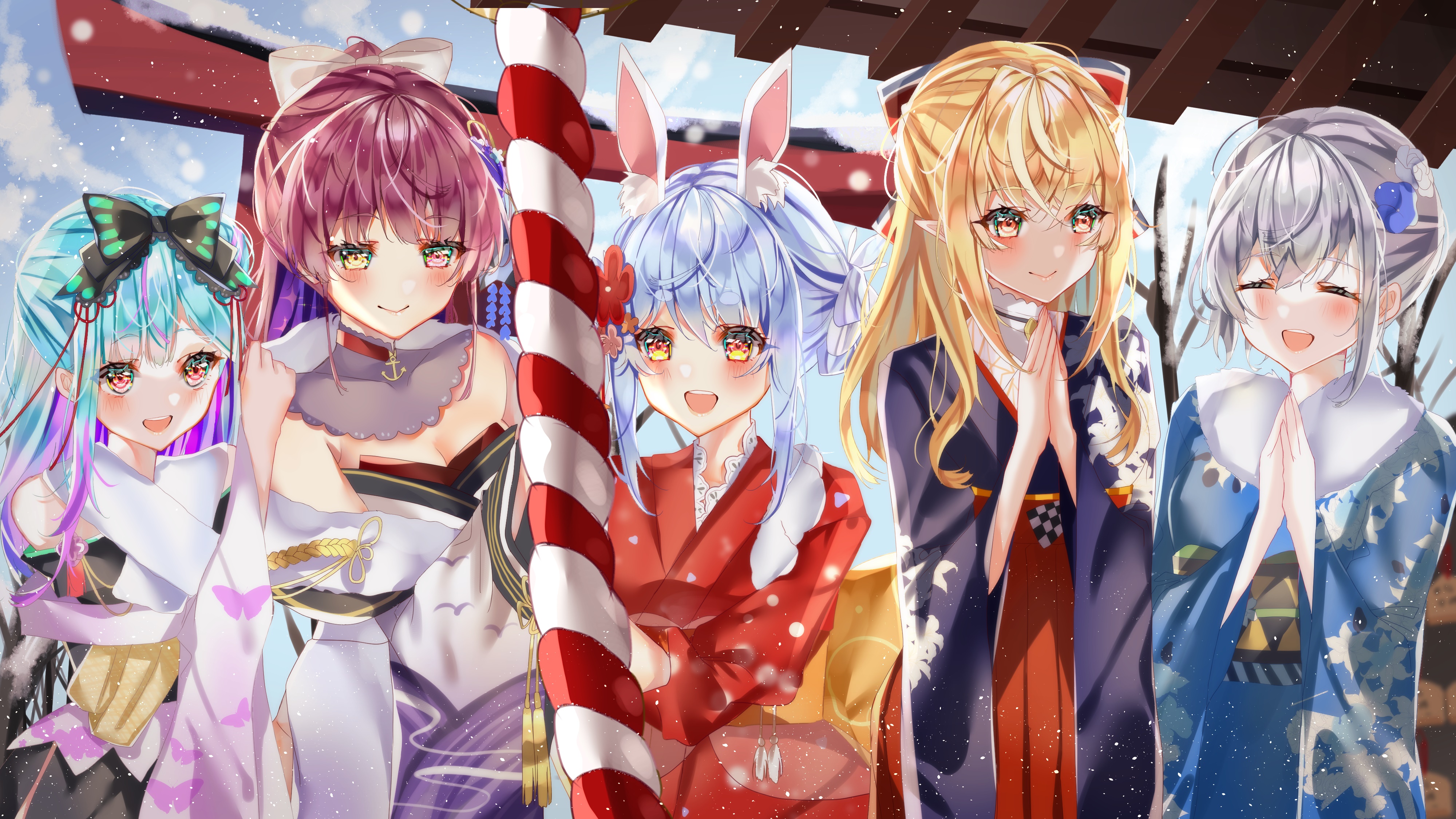 Hololive Virtual YouTubers in Kimonos HD Wallpaper