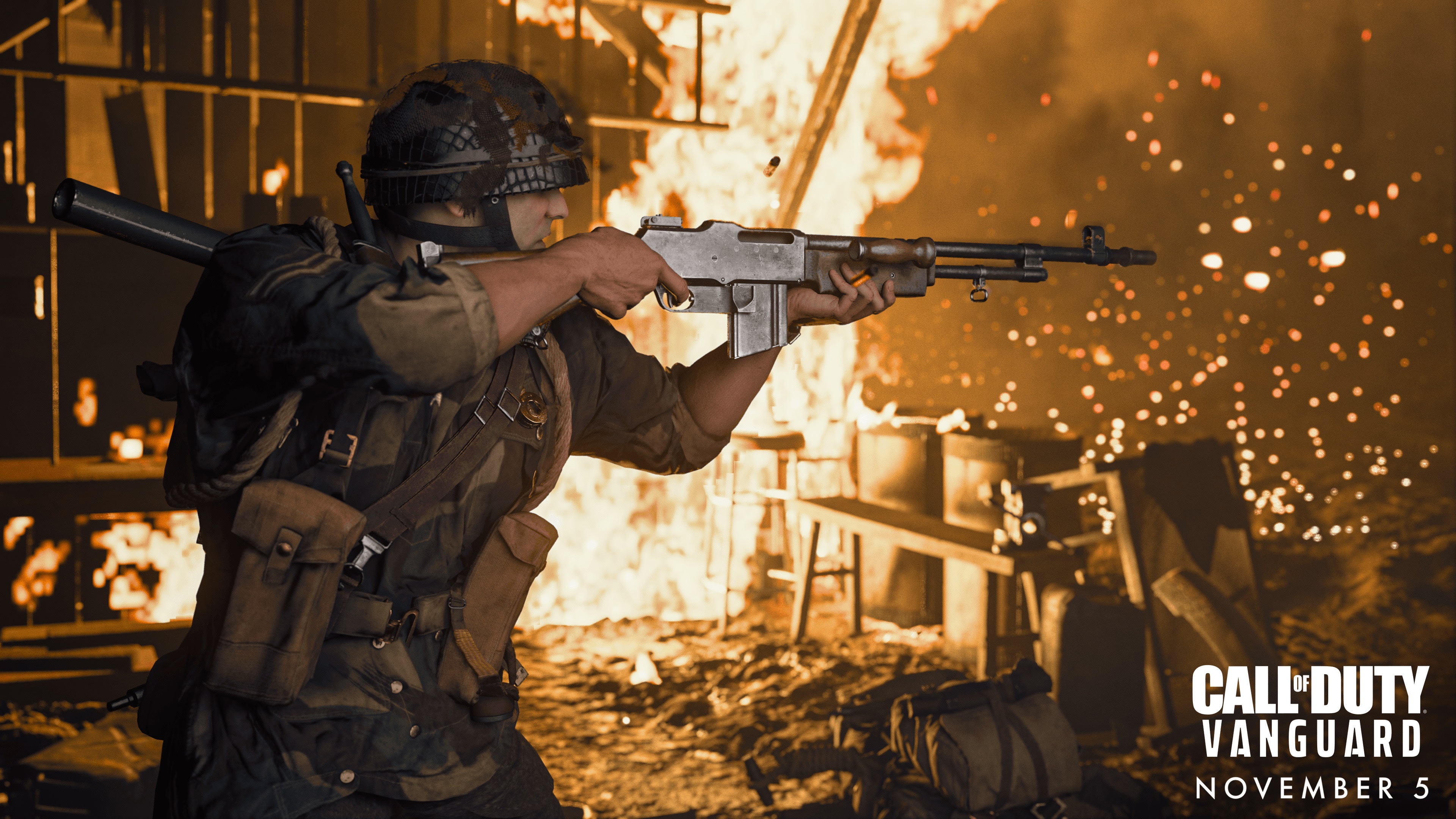 Call of Duty: Vanguard soldier firing rifle in fire HD Wallpaper