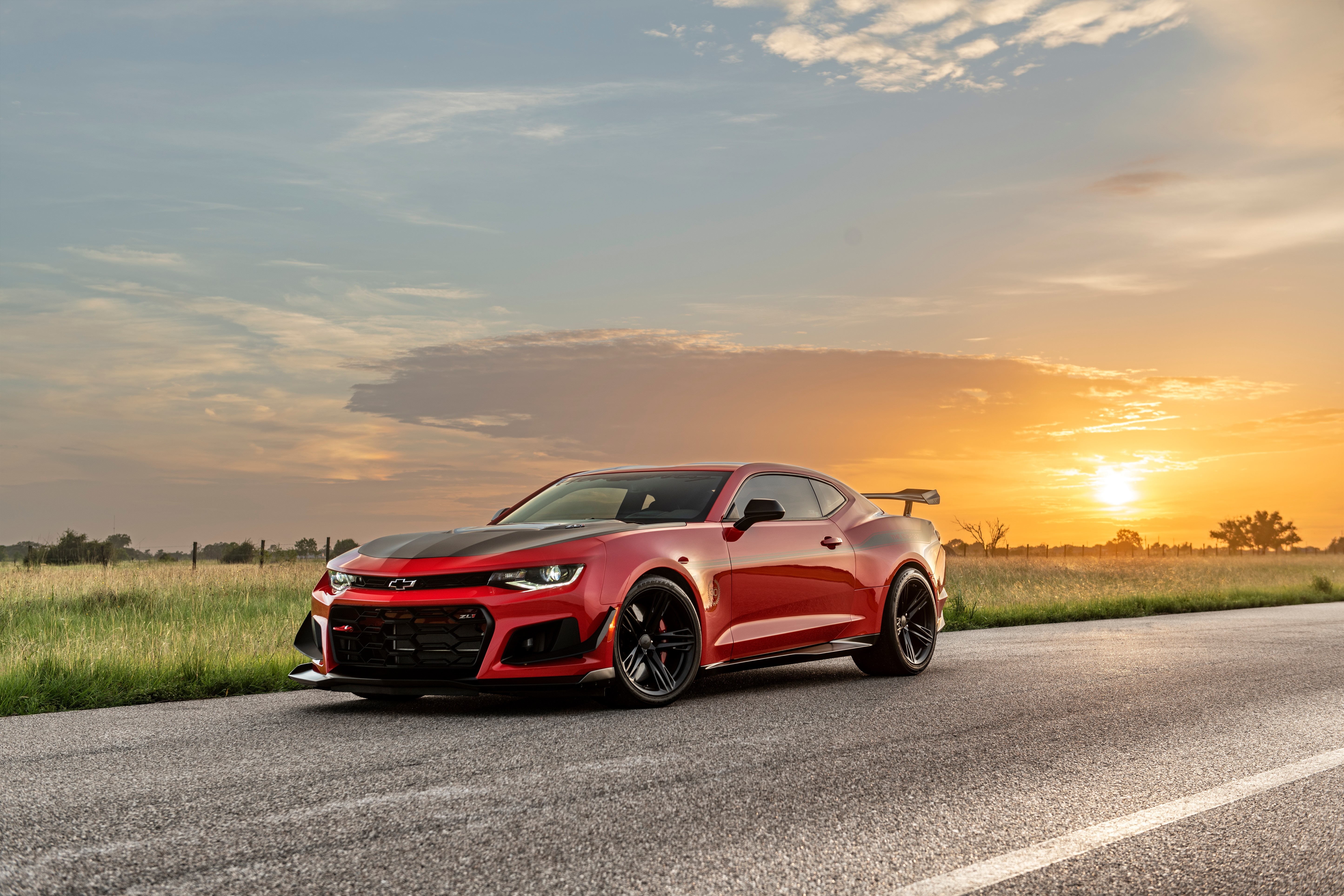 Red Chevrolet Camaro ZL1 Supercar at Sunset HD Wallpaper