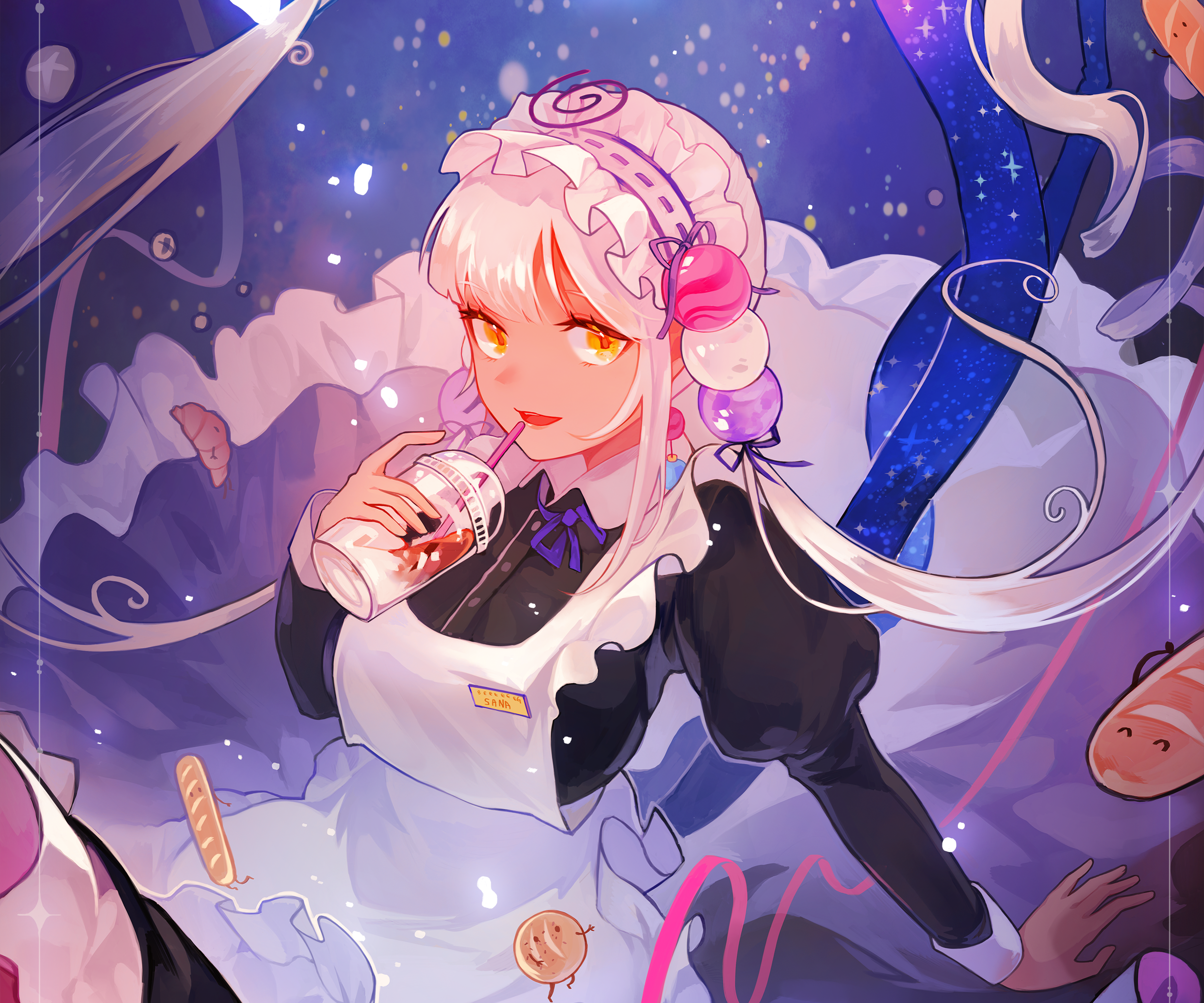 Tsukumo Sana from Hololive drinking a beverage HD Wallpaper