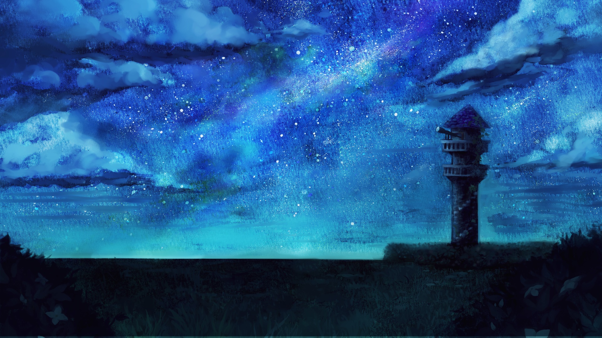 Artistic night sky with a tower HD Wallpaper