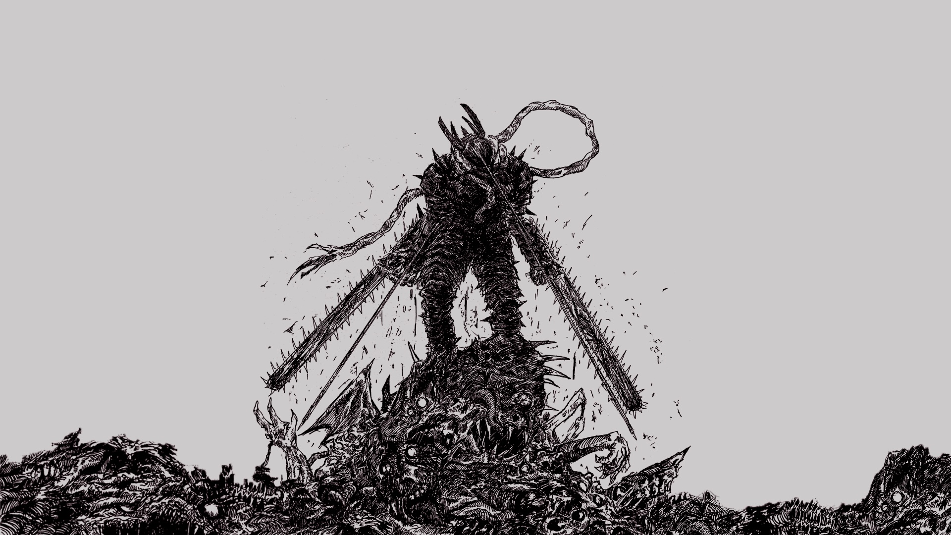 Chainsaw Man Denji standing on a pile of monsters HD Wallpaper