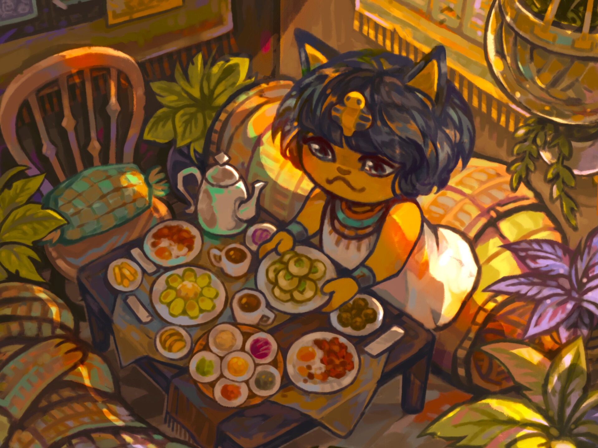 Ankha from Animal Crossing eating a meal HD Wallpaper