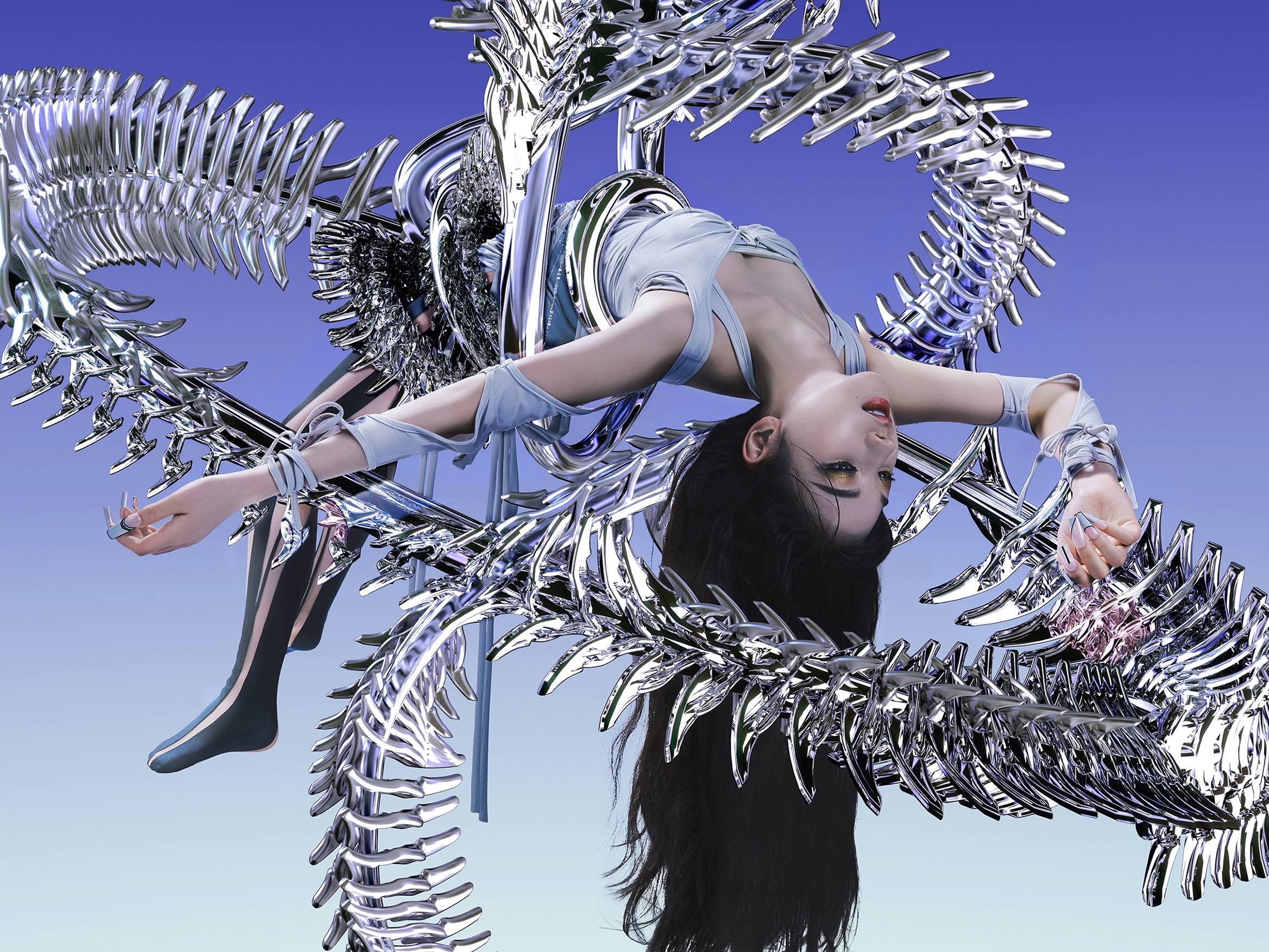 Karina from Aespa in a metallic structure HD Wallpaper