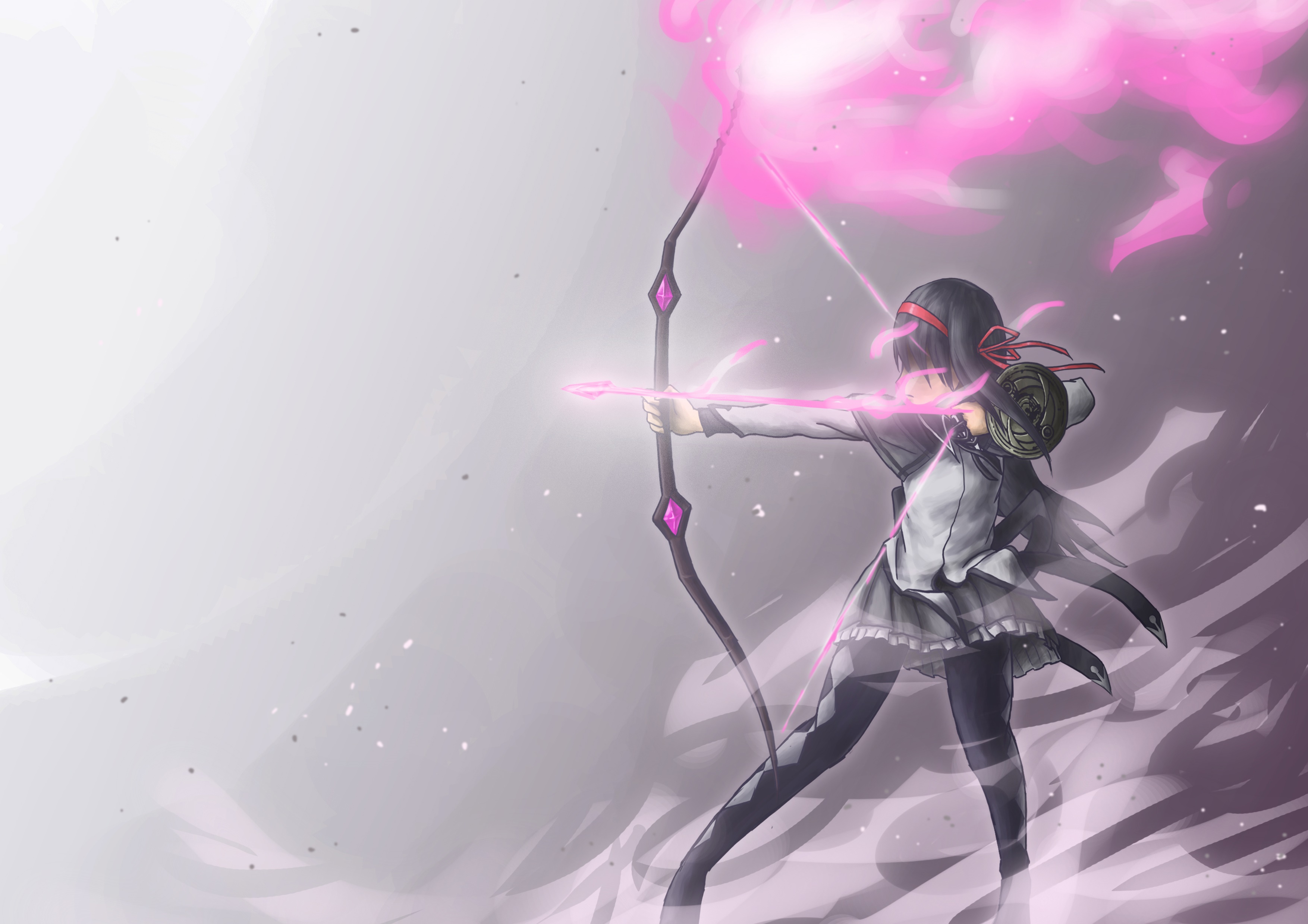 Homura Akemi from Puella Magi Madoka Magica with bow HD Wallpaper