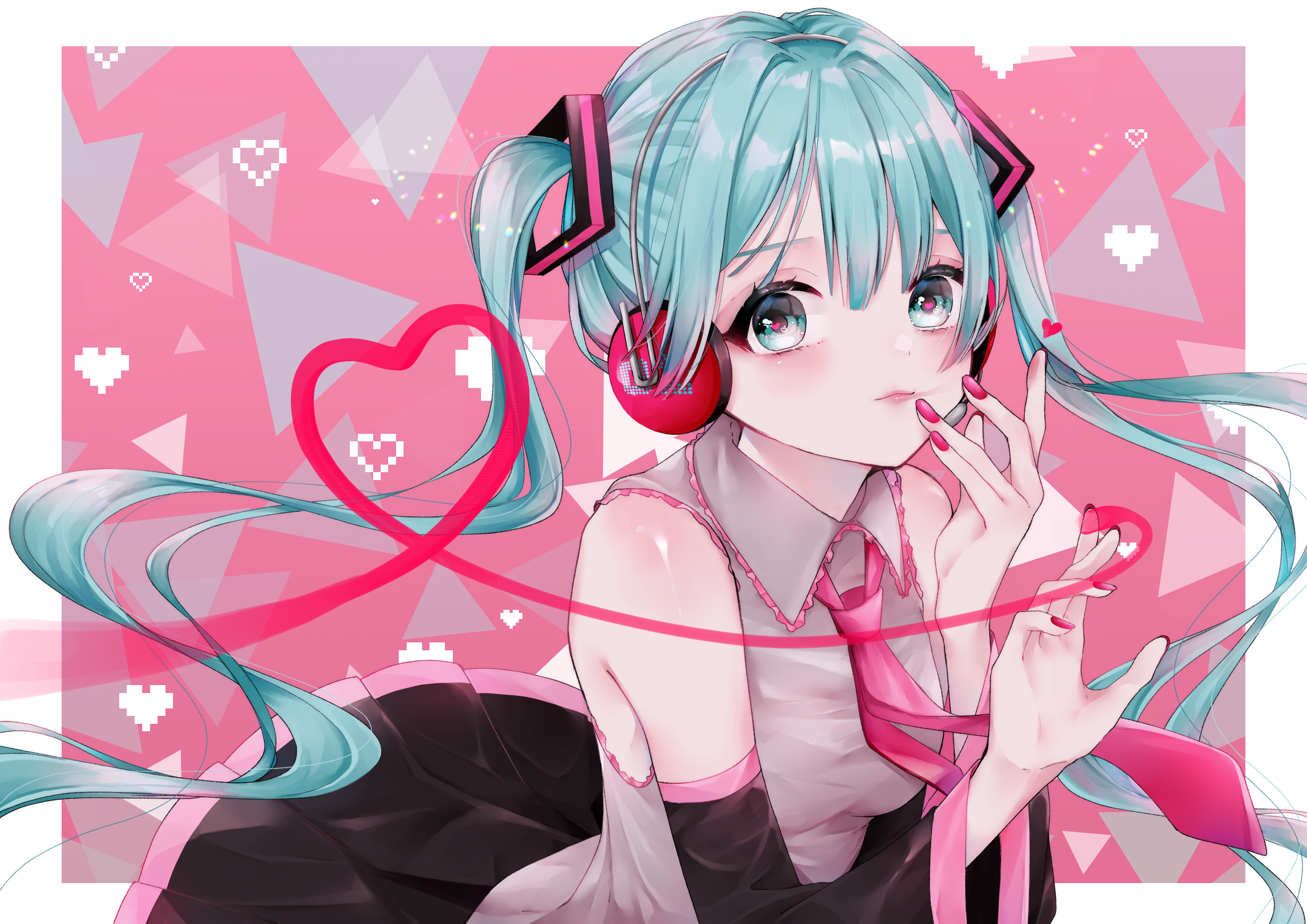 Hatsune Miku with blue hair and headphones HD Wallpaper
