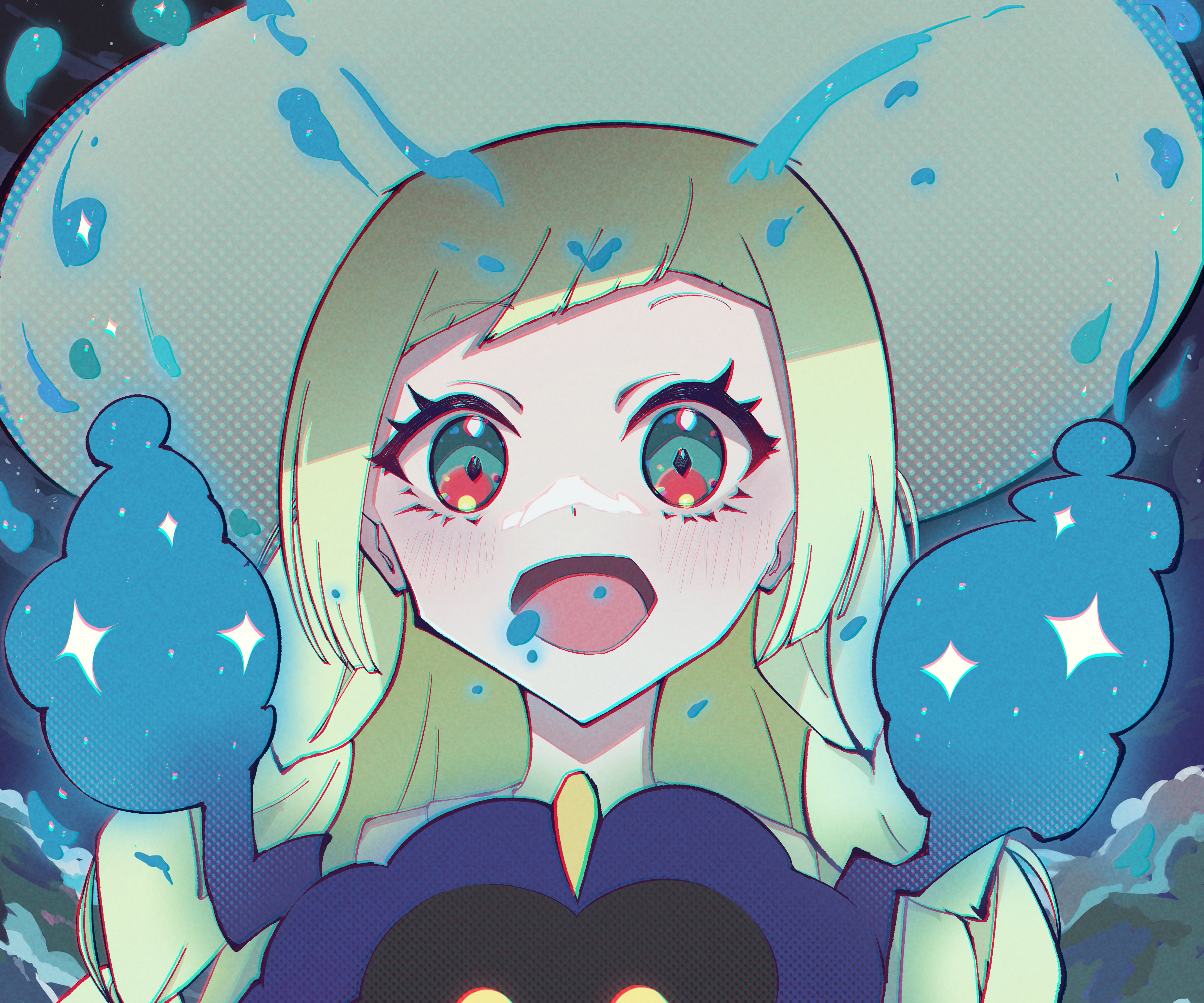 Lillie from Pokémon with blue spectral hands HD Wallpaper