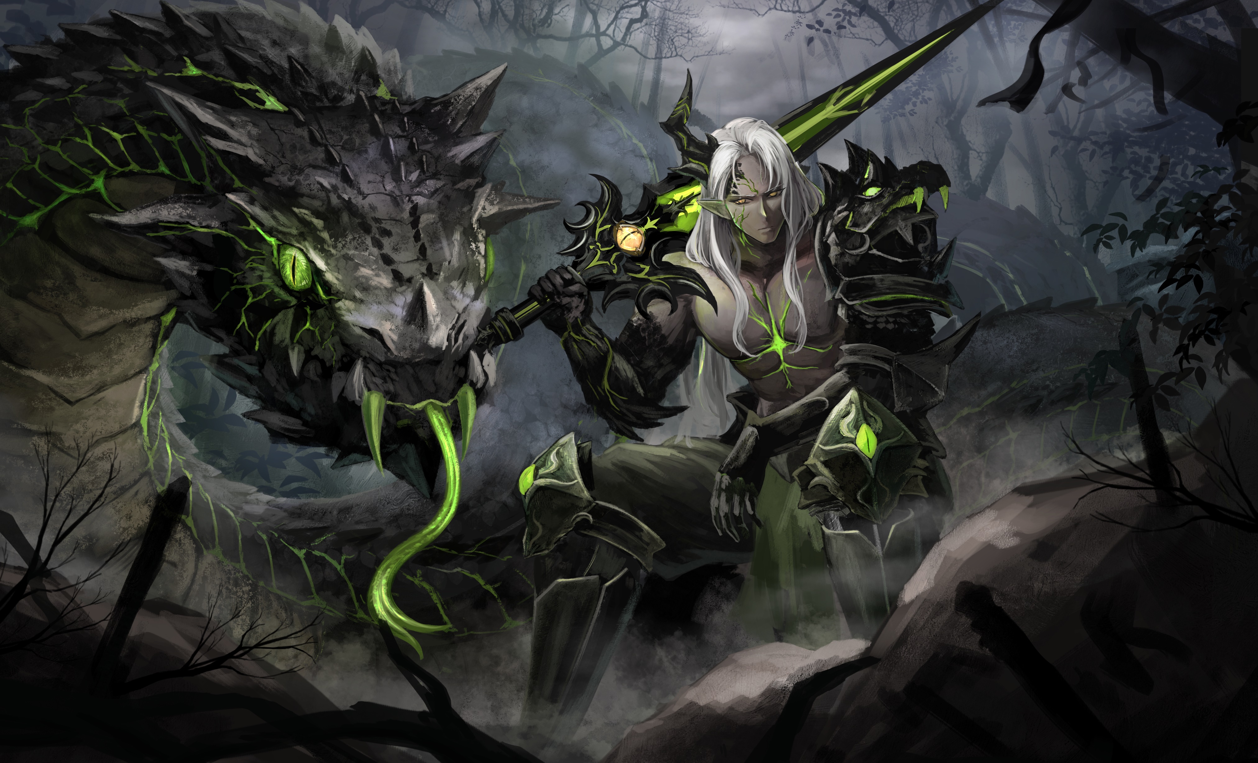 Fantasy Warrior with Snake HD Wallpaper