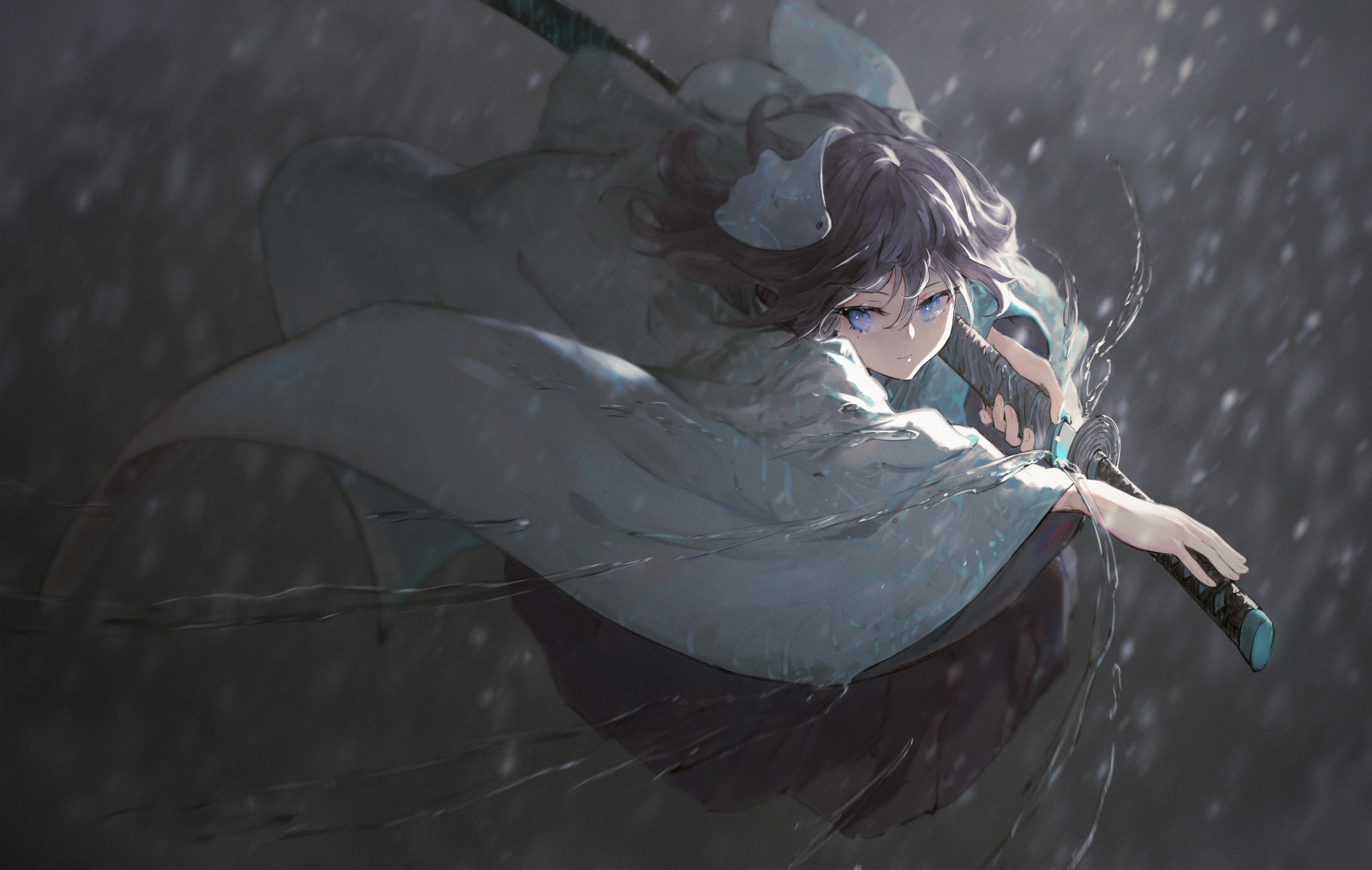 Girl Warrior with Katana in Snow HD Wallpaper