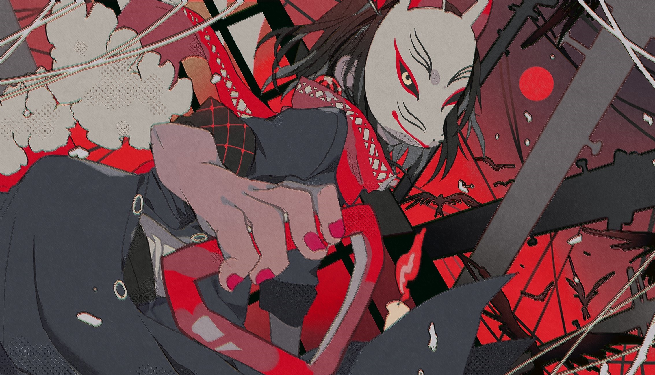 Mashiro from Nijisanji wearing a Kitsune mask HD Wallpaper