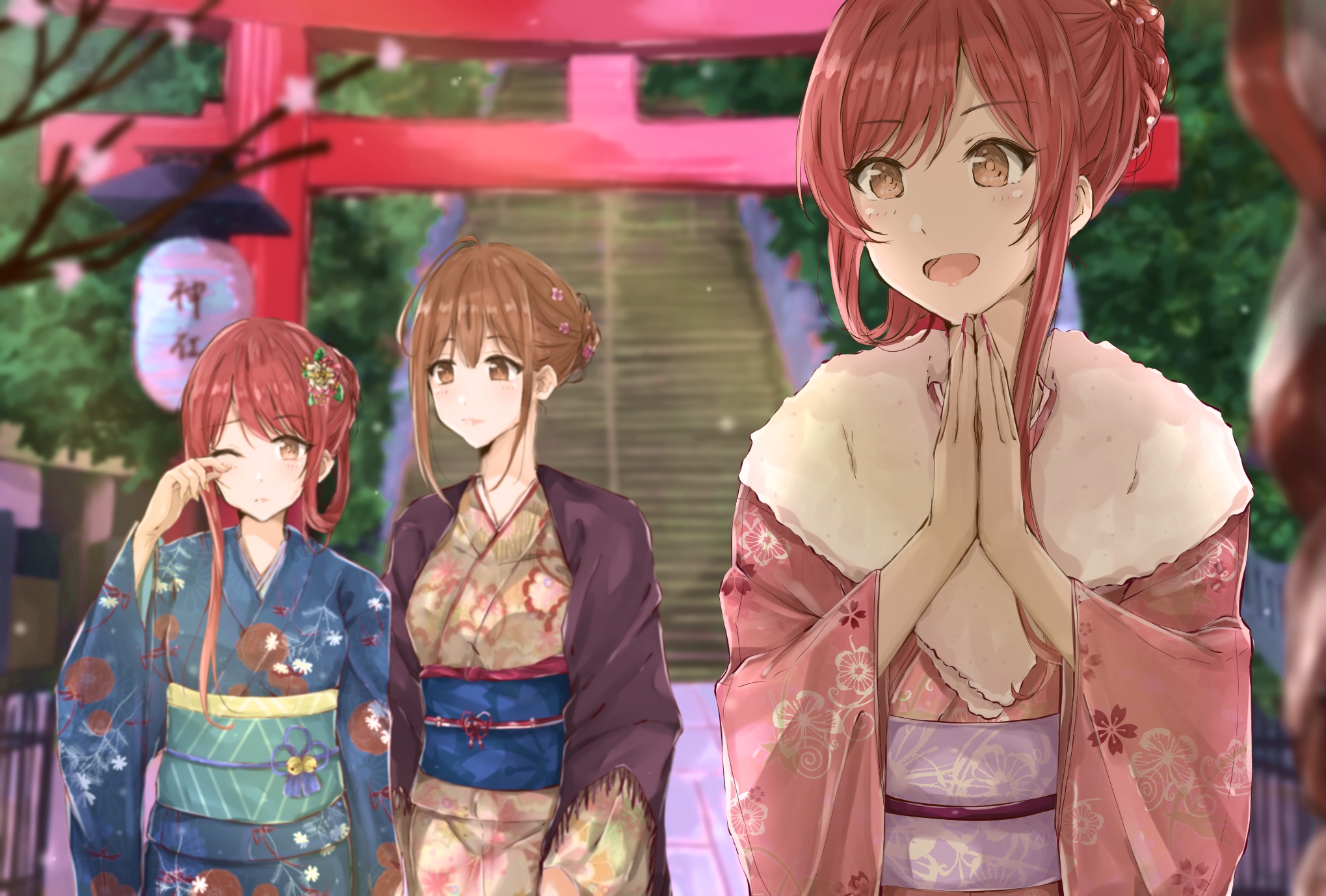 The IDOLM@STER: Shiny Colors, Kuwayama Chiyuki, Tenka Osaki, Amana Osaki in Kimono HD Wallpaper