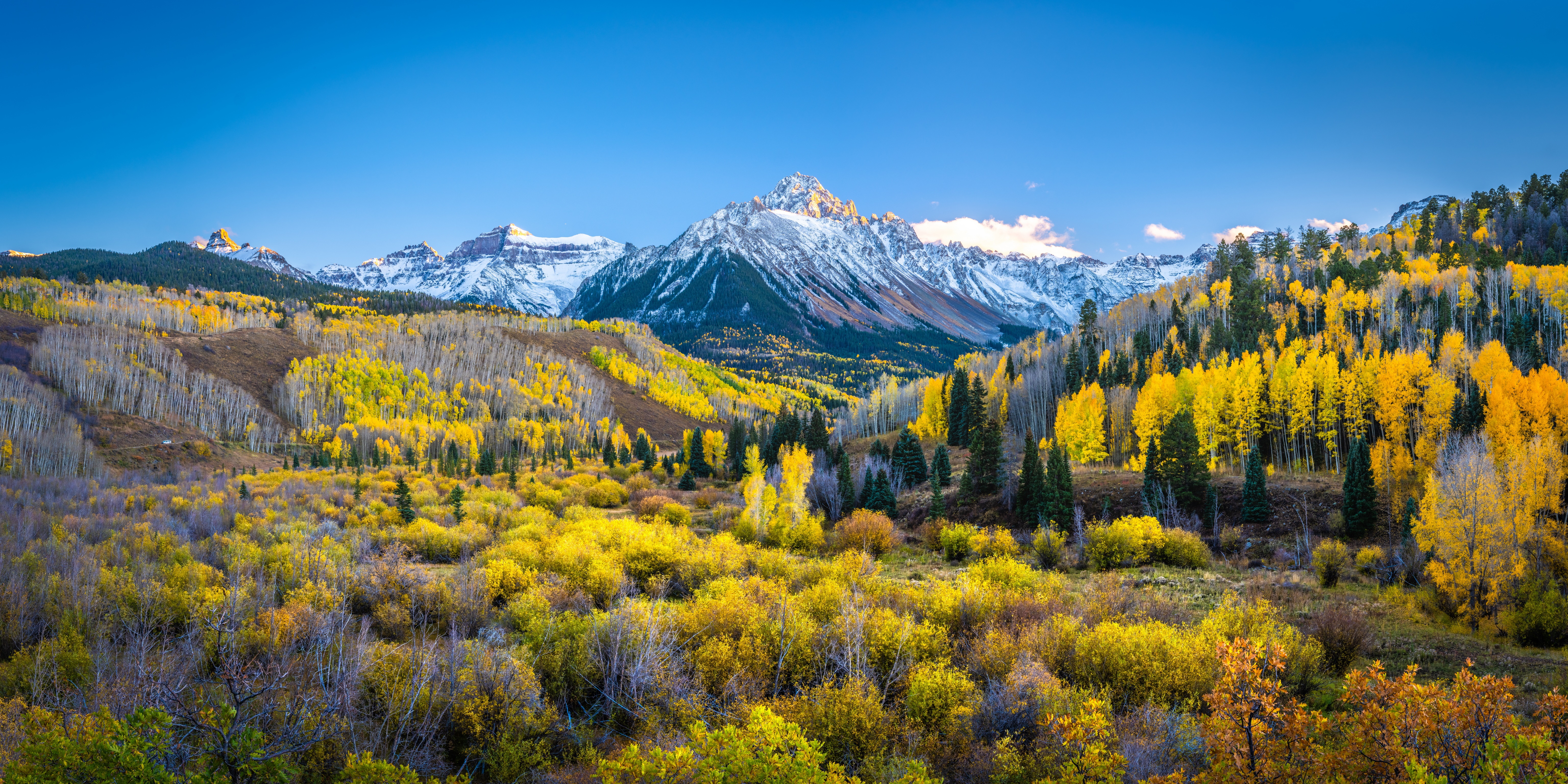 Mountain Landscape in Fall Colors Panorama 4K HD Wallpaper