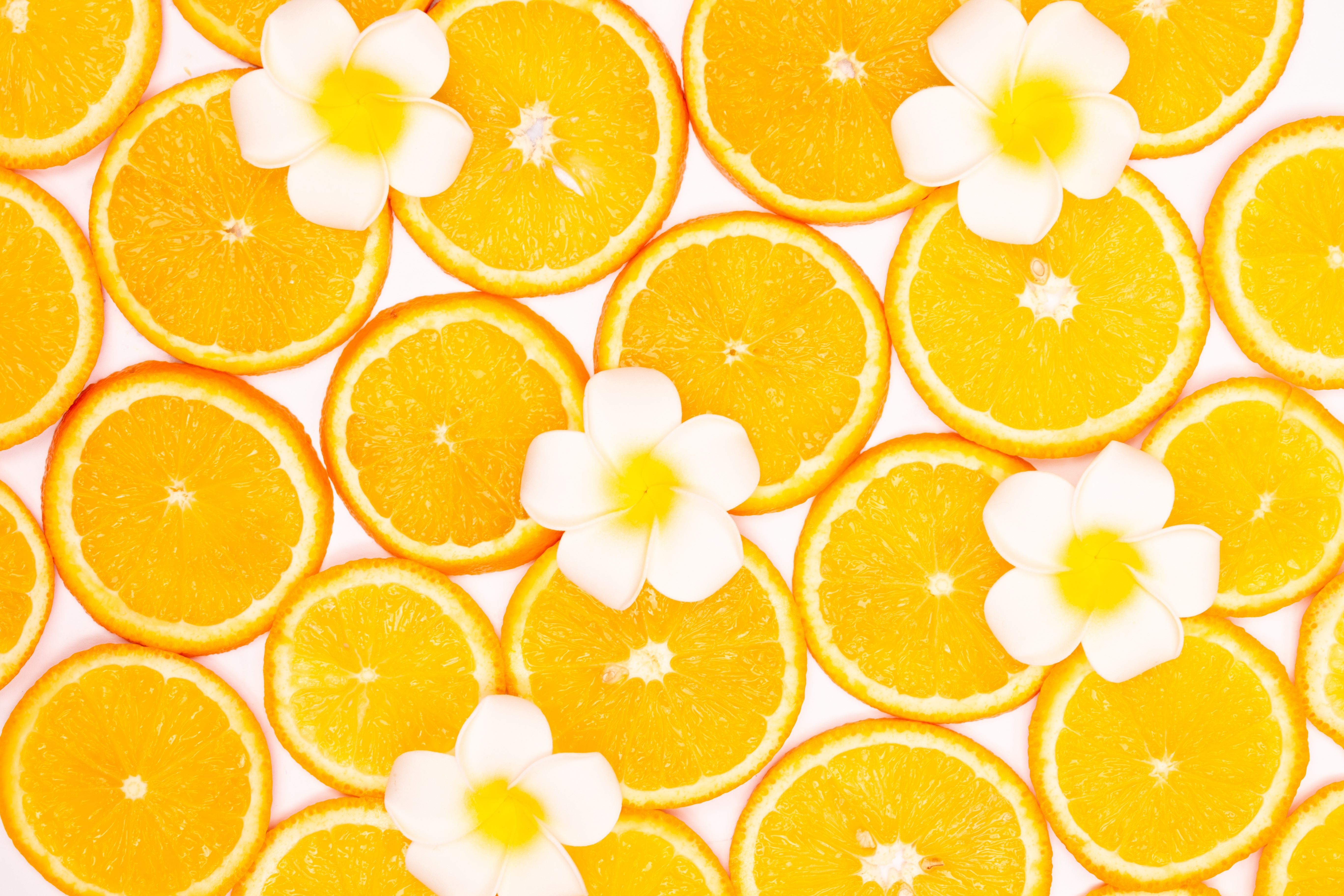 Orange Slices and Flowers 4K HD Wallpaper