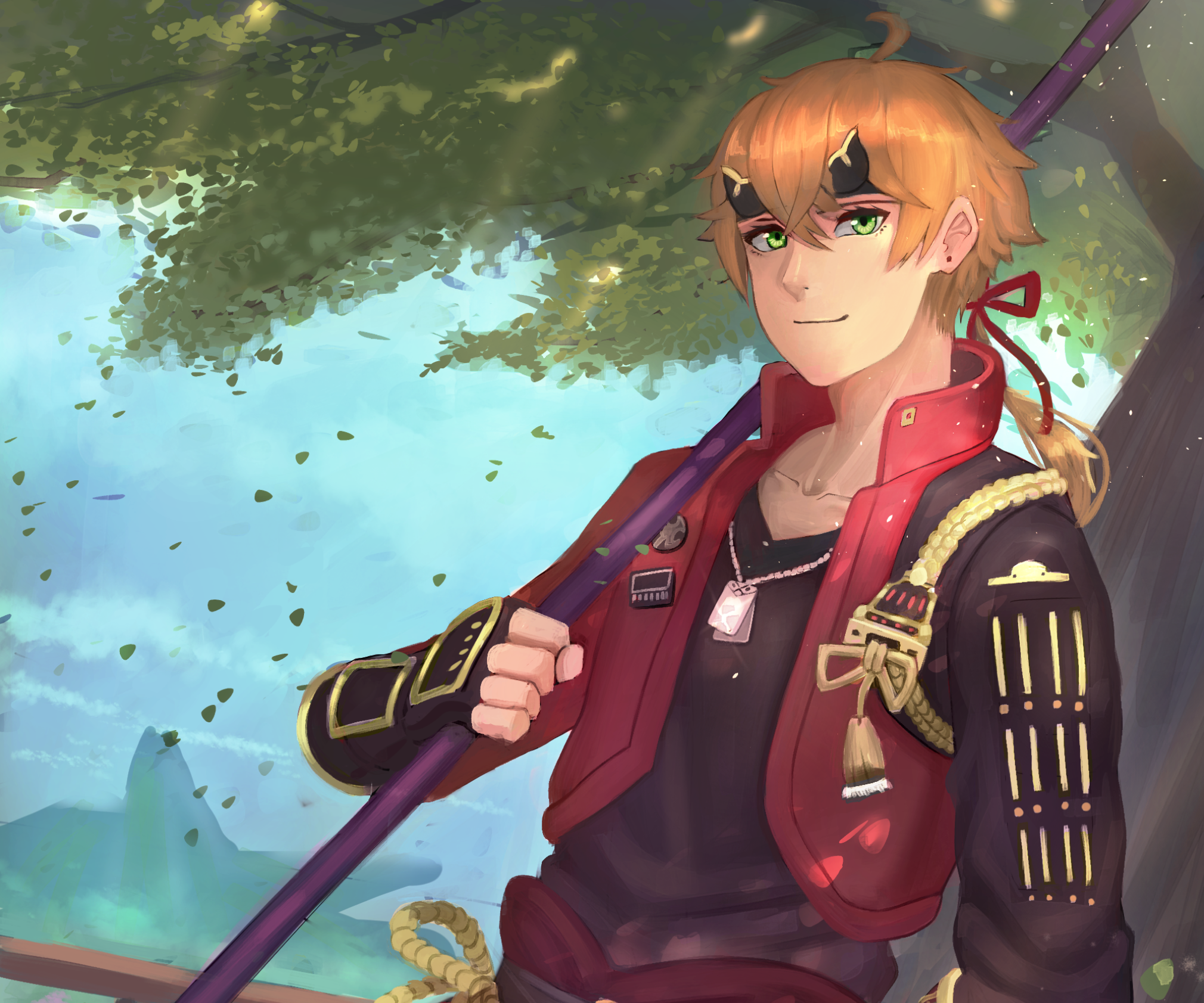 Thoma from Genshin Impact holding a polearm HD Wallpaper