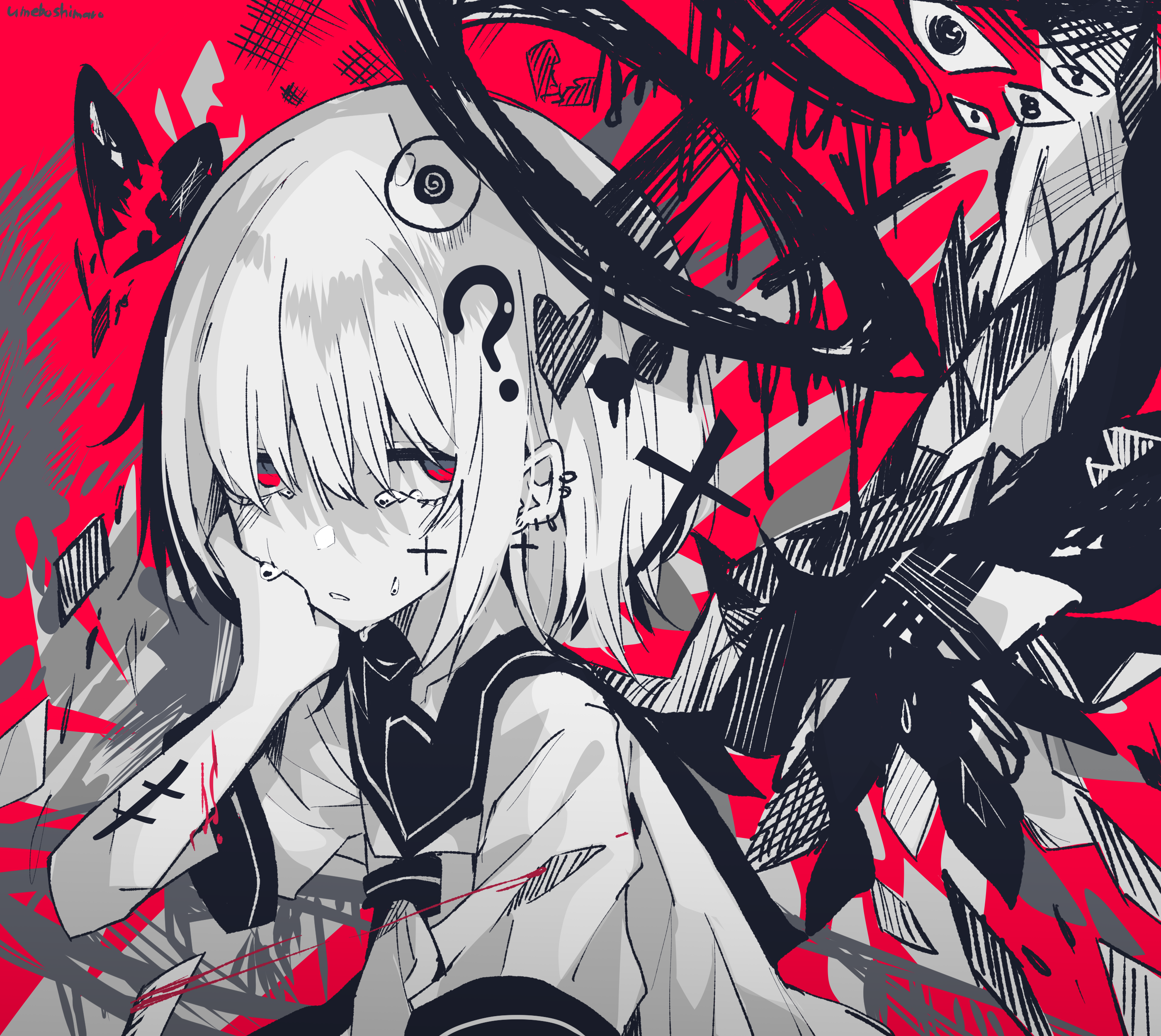 Girl with red eyes and black wings HD Wallpaper