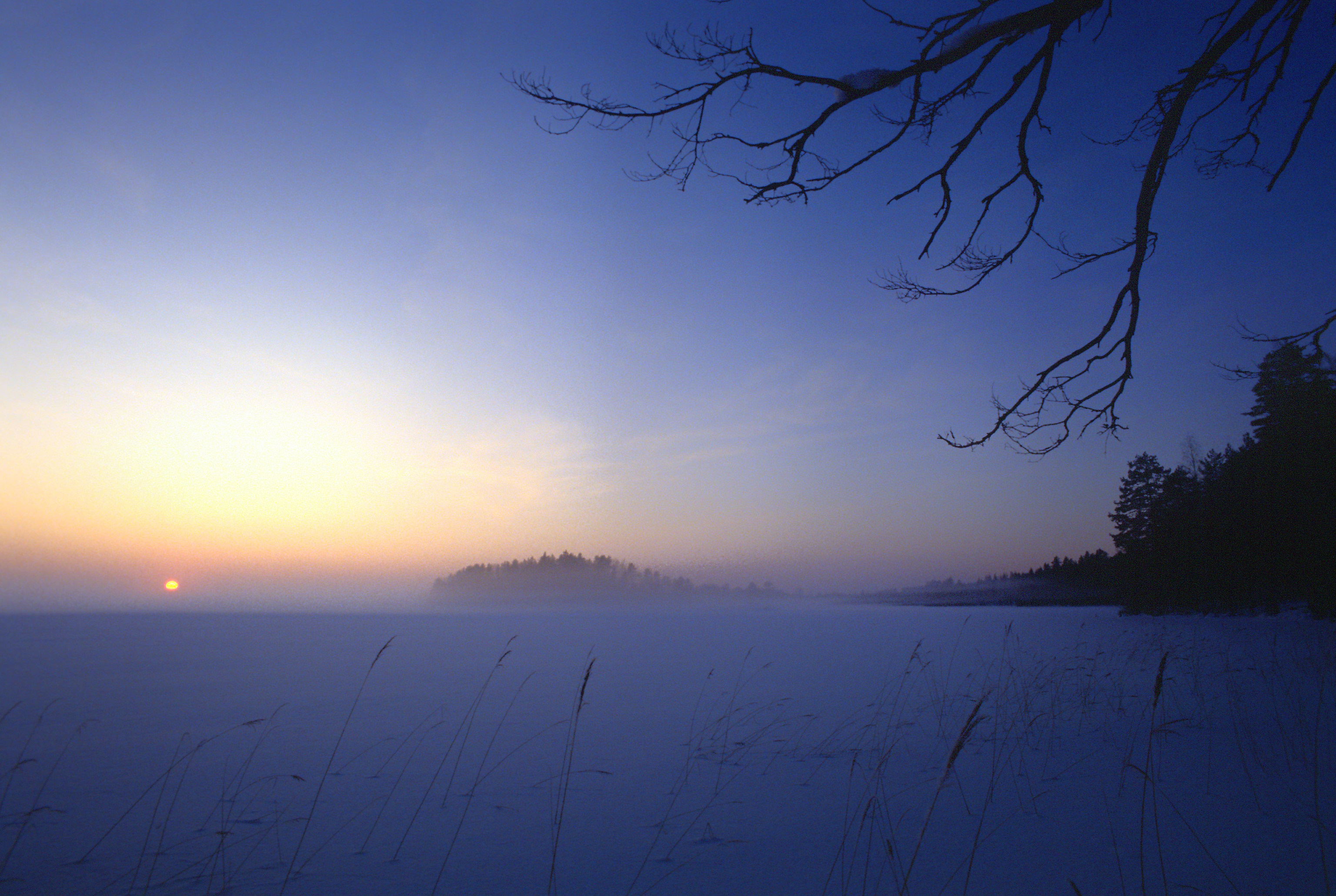 Snowy Lake at Sunrise in Finland HD Wallpaper