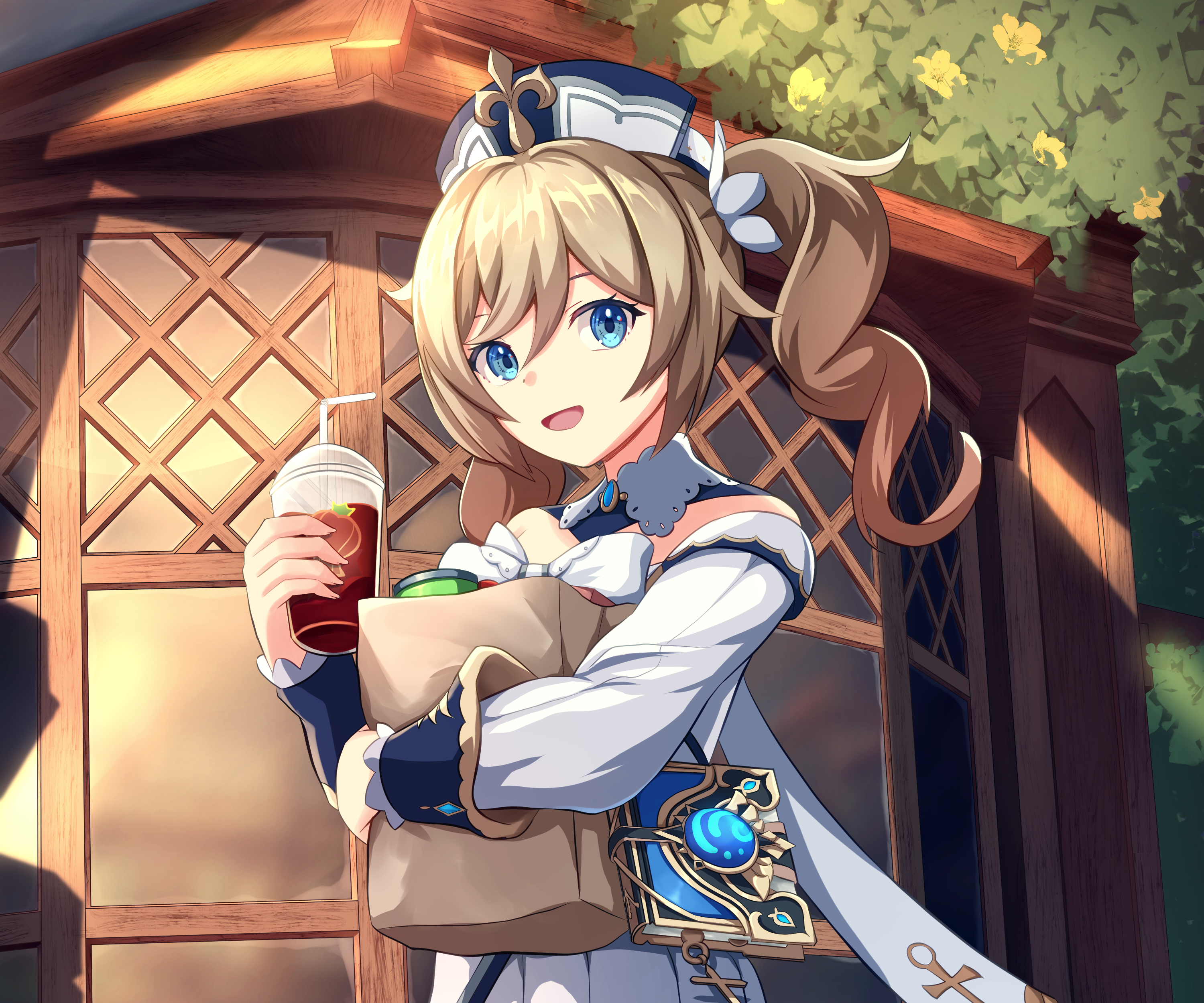 Barbara from Genshin Impact holding a drink and shopping bag HD Wallpaper