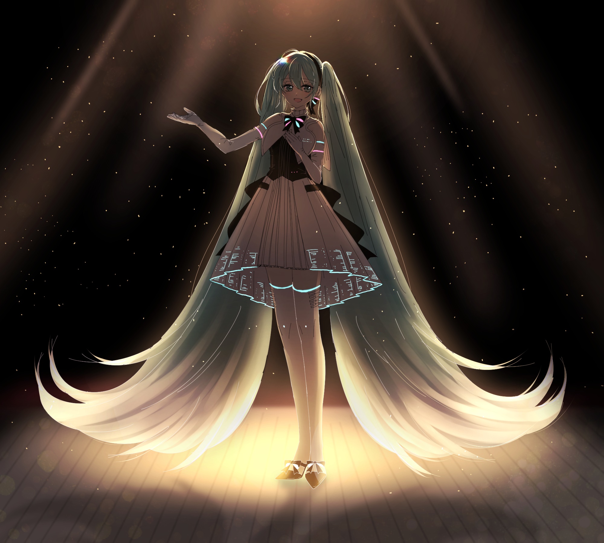 Hatsune Miku performing on stage with spotlights HD Wallpaper