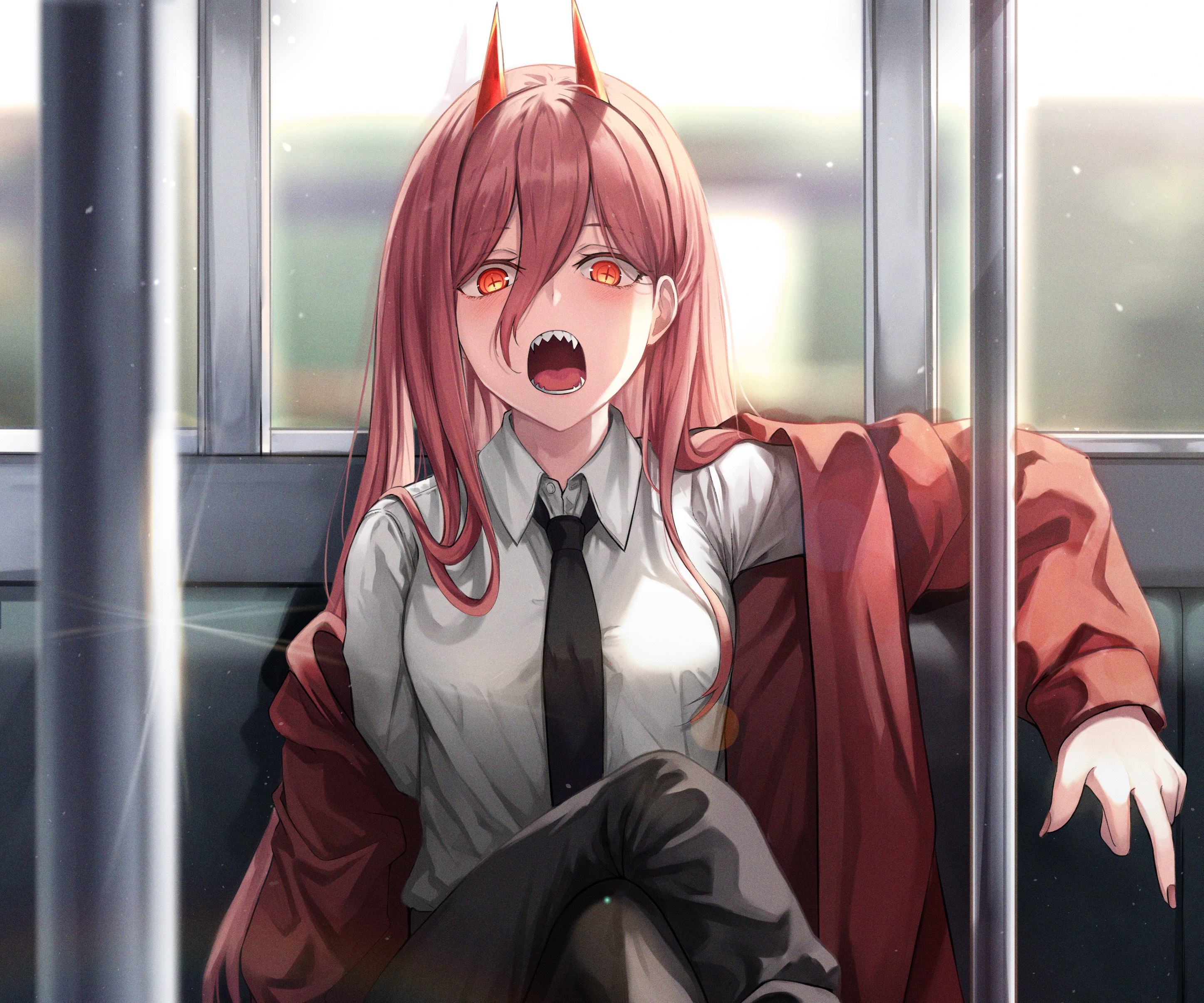Power from Chainsaw Man on a train HD Wallpaper