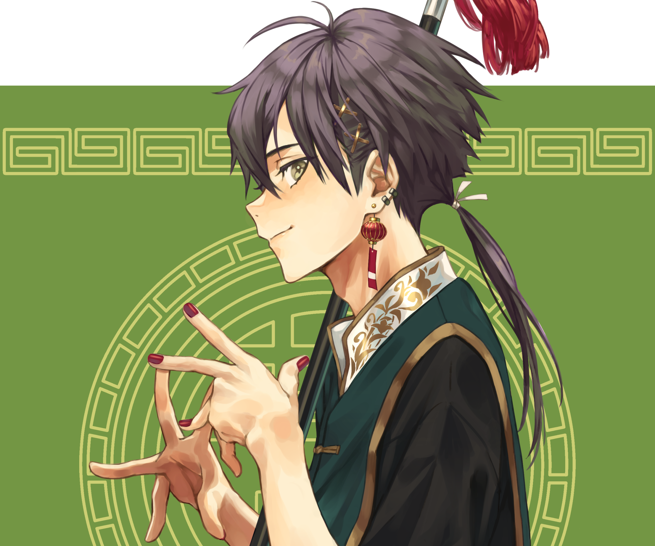 Anime boy with dark hair and traditional clothing HD Wallpaper