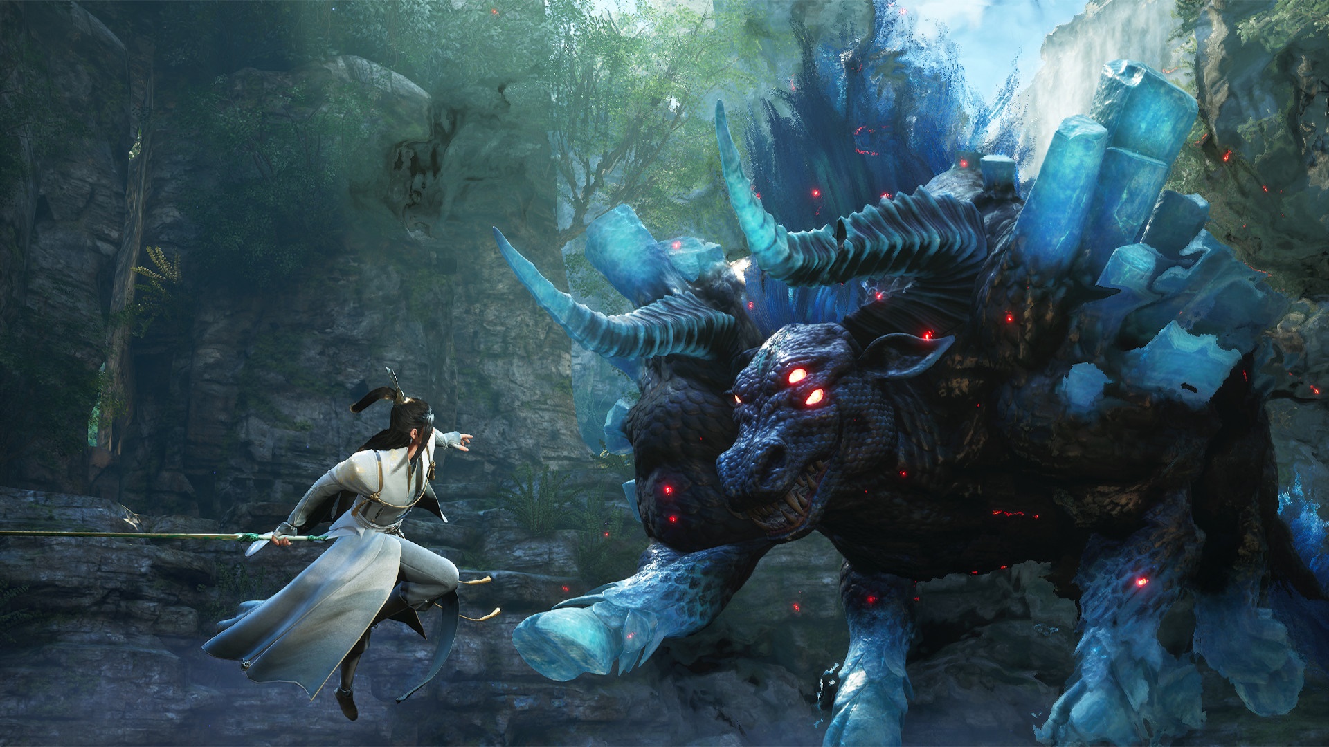 Character fighting a monster in Chinese Paladin: Sword And Fairy 7 HD Wallpaper