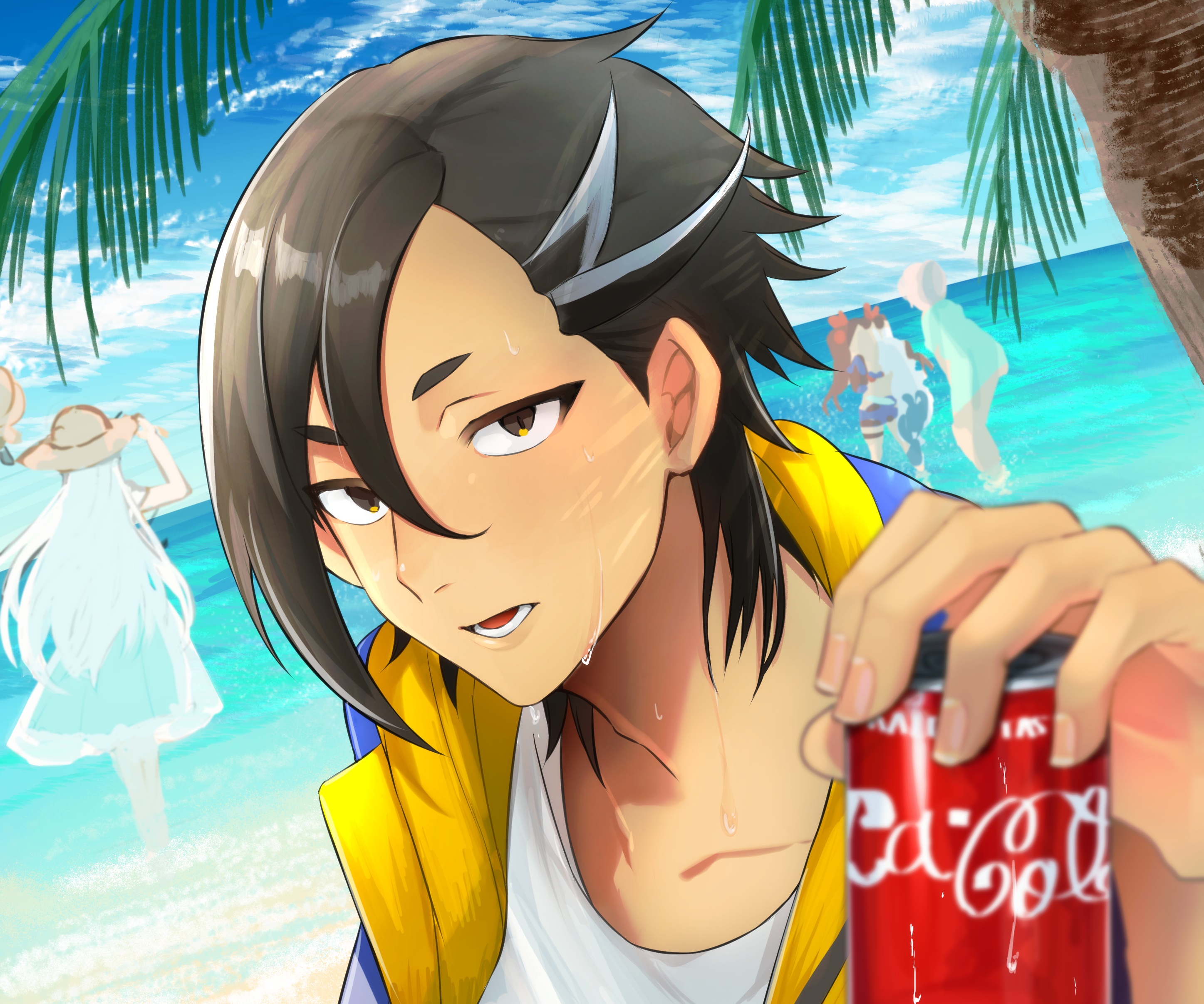 Man holding Coca-Cola on a beach HD Wallpaper