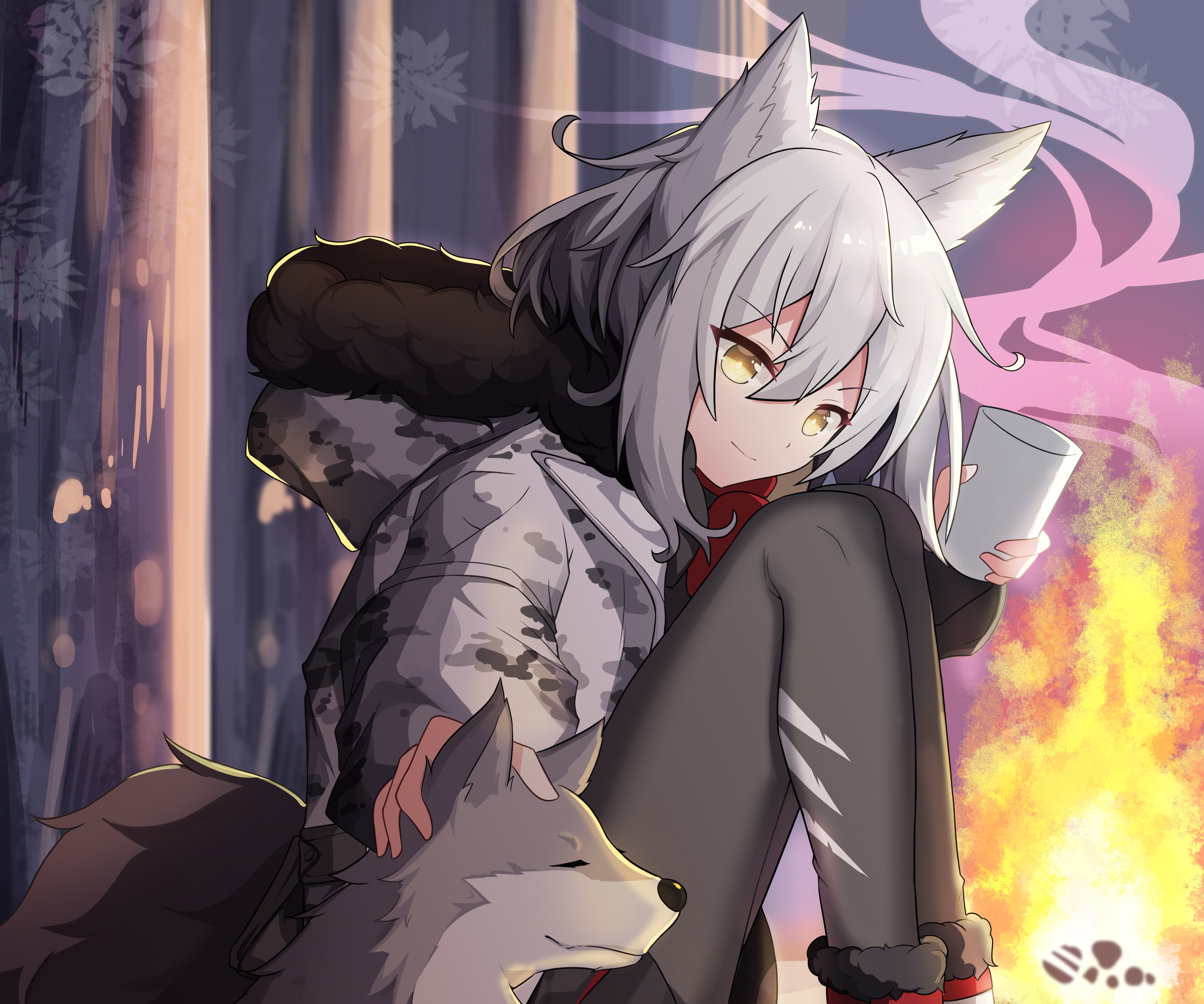 Red from Arknights by a campfire HD Wallpaper