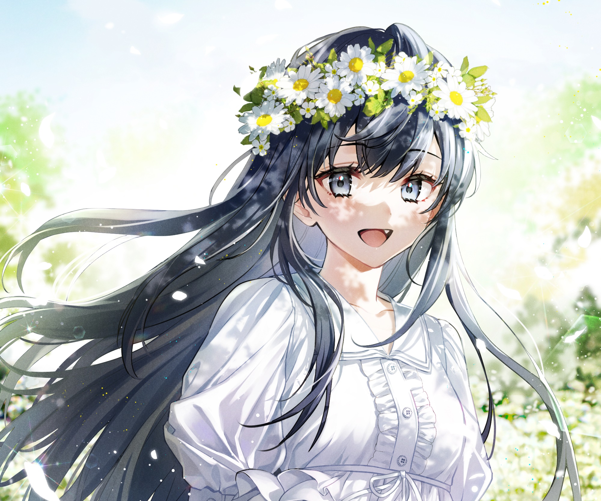 Girl with a flower wreath in a field HD Wallpaper