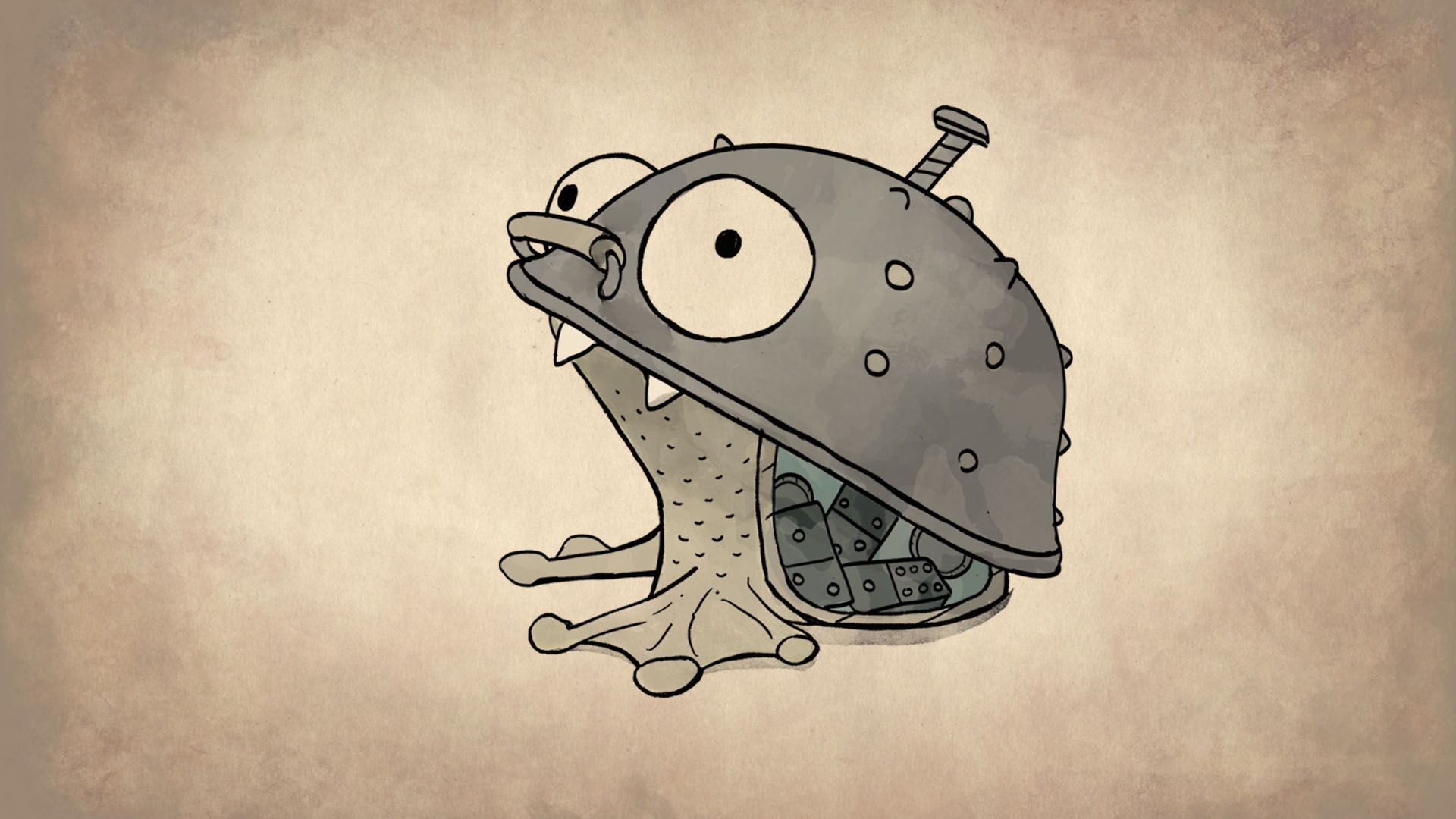Steampunk creature with helmet and mechanical parts HD Wallpaper