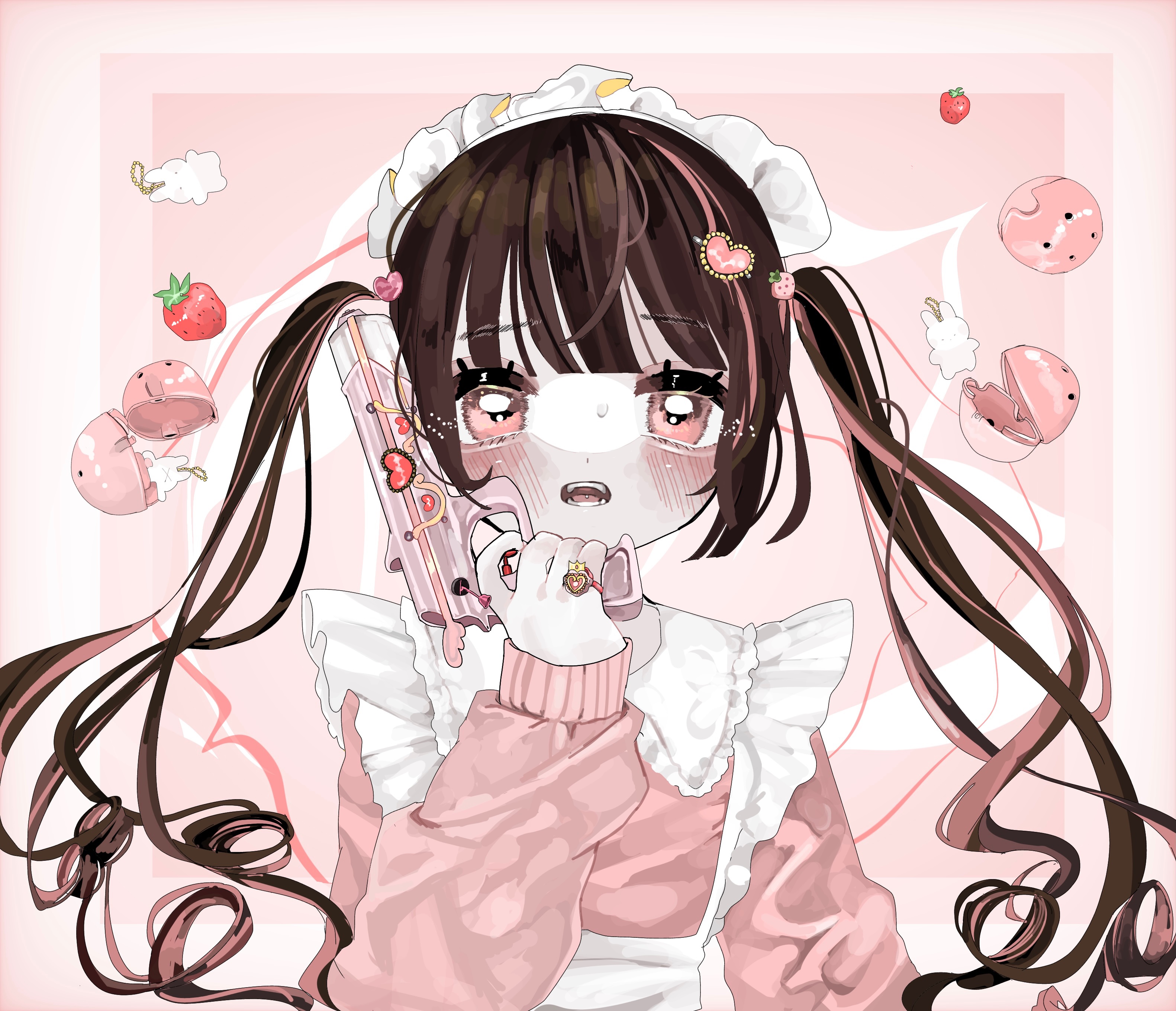 Girl in Maid Outfit Holding a Pink Pistol HD Wallpaper