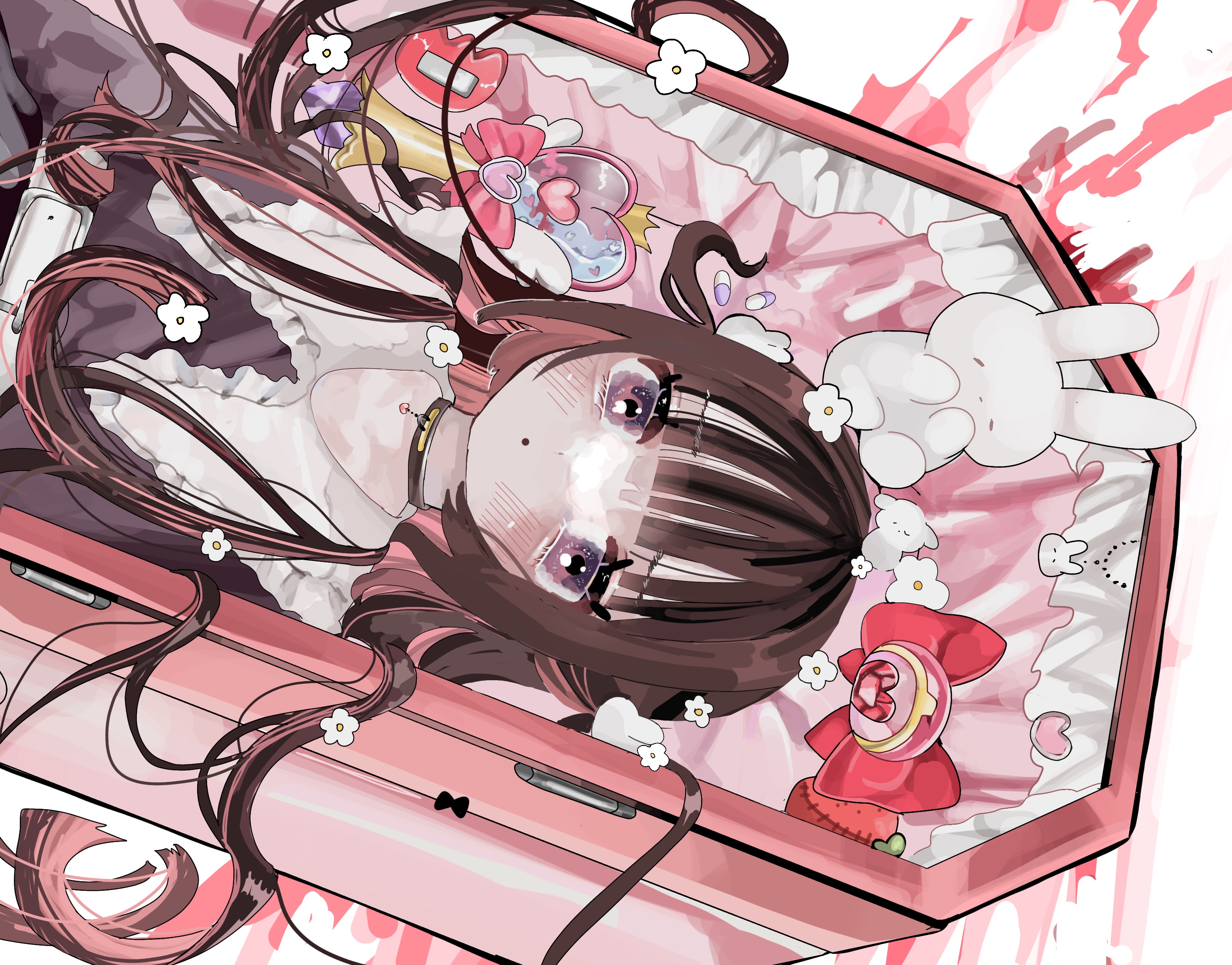 Girl in a coffin with toys HD Wallpaper