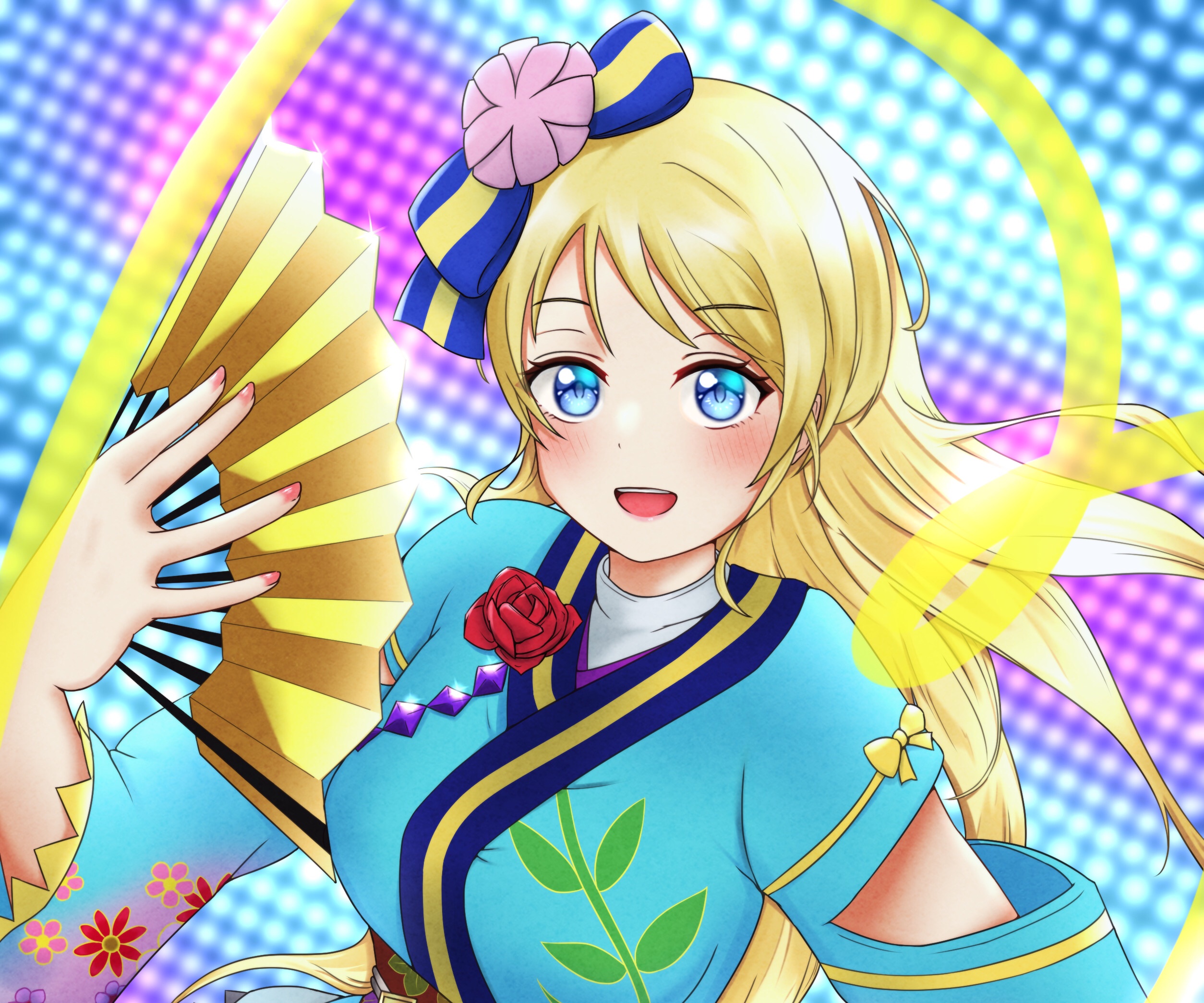 Eri Ayase from Love Live! holding a fan HD Wallpaper