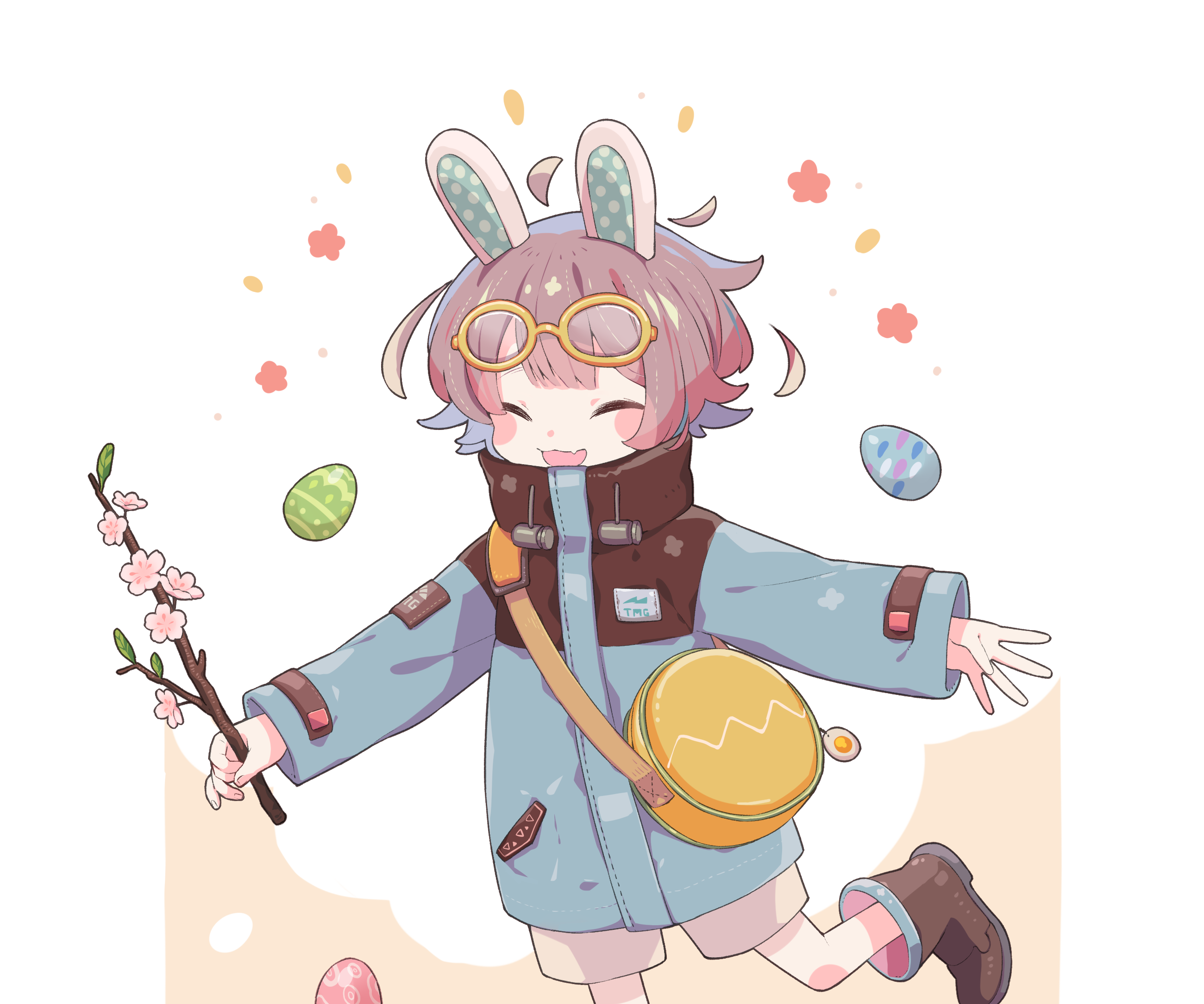 Anime girl with bunny ears and Easter eggs HD Wallpaper