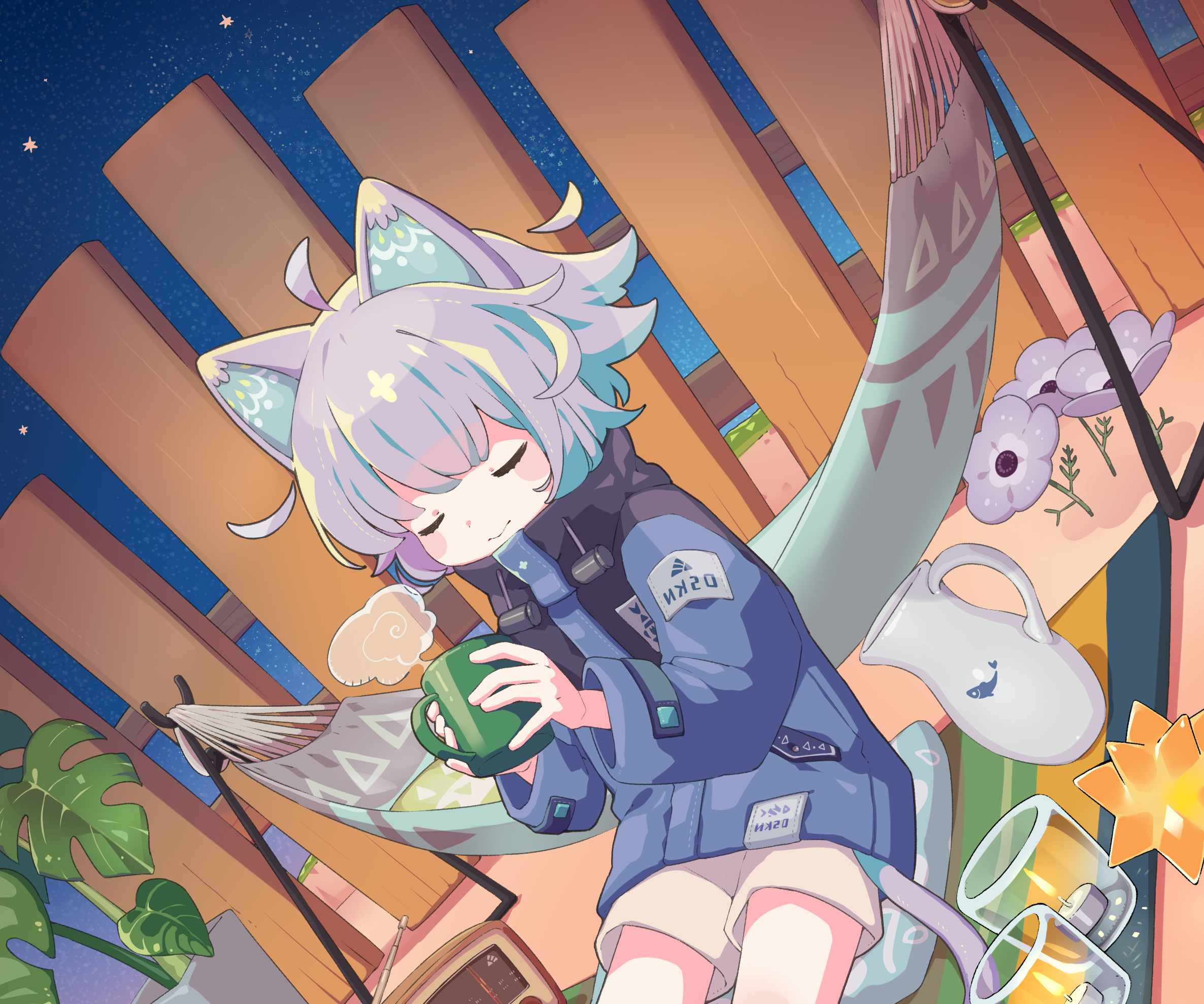 Anime girl with cat ears holding a mug HD Wallpaper
