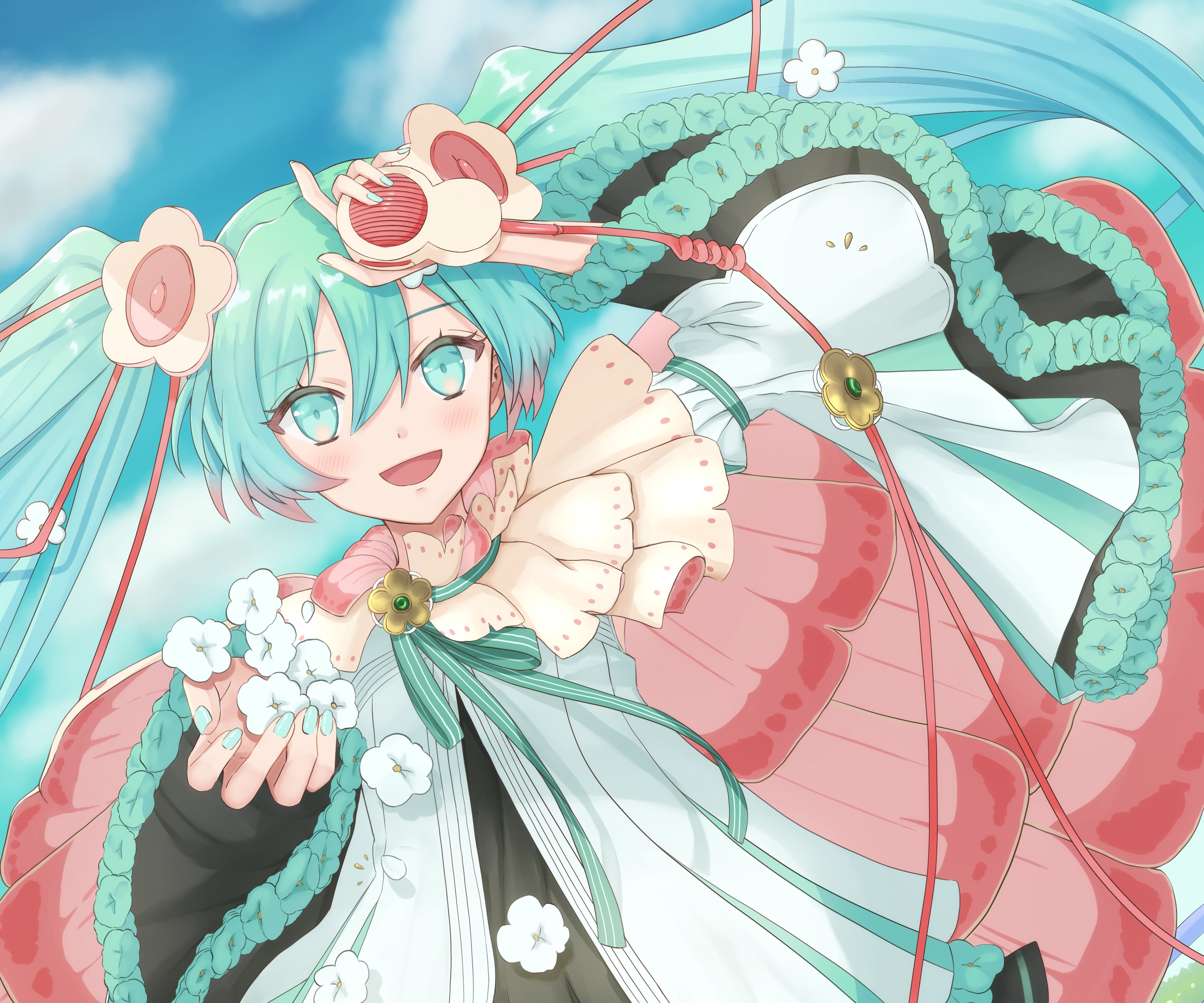 Hatsune Miku with flowers HD Wallpaper