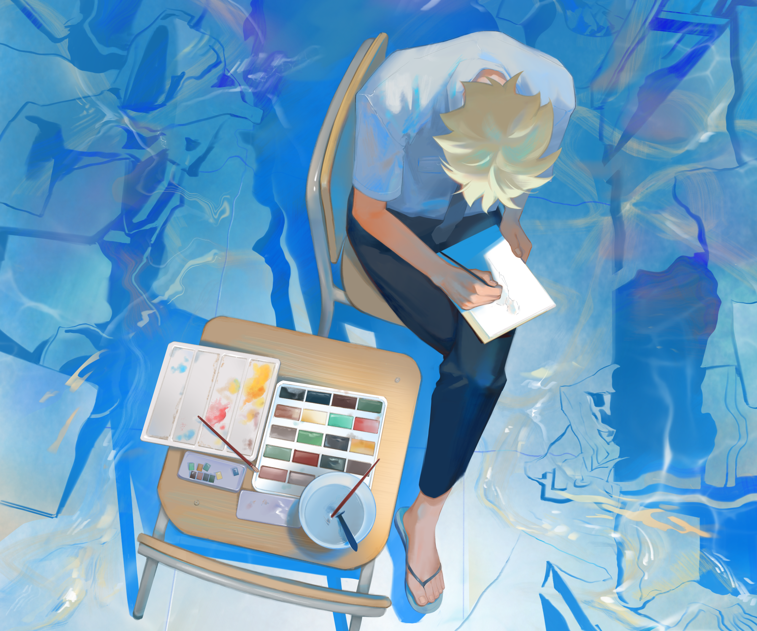 Yatora Yaguchi painting by water HD Wallpaper