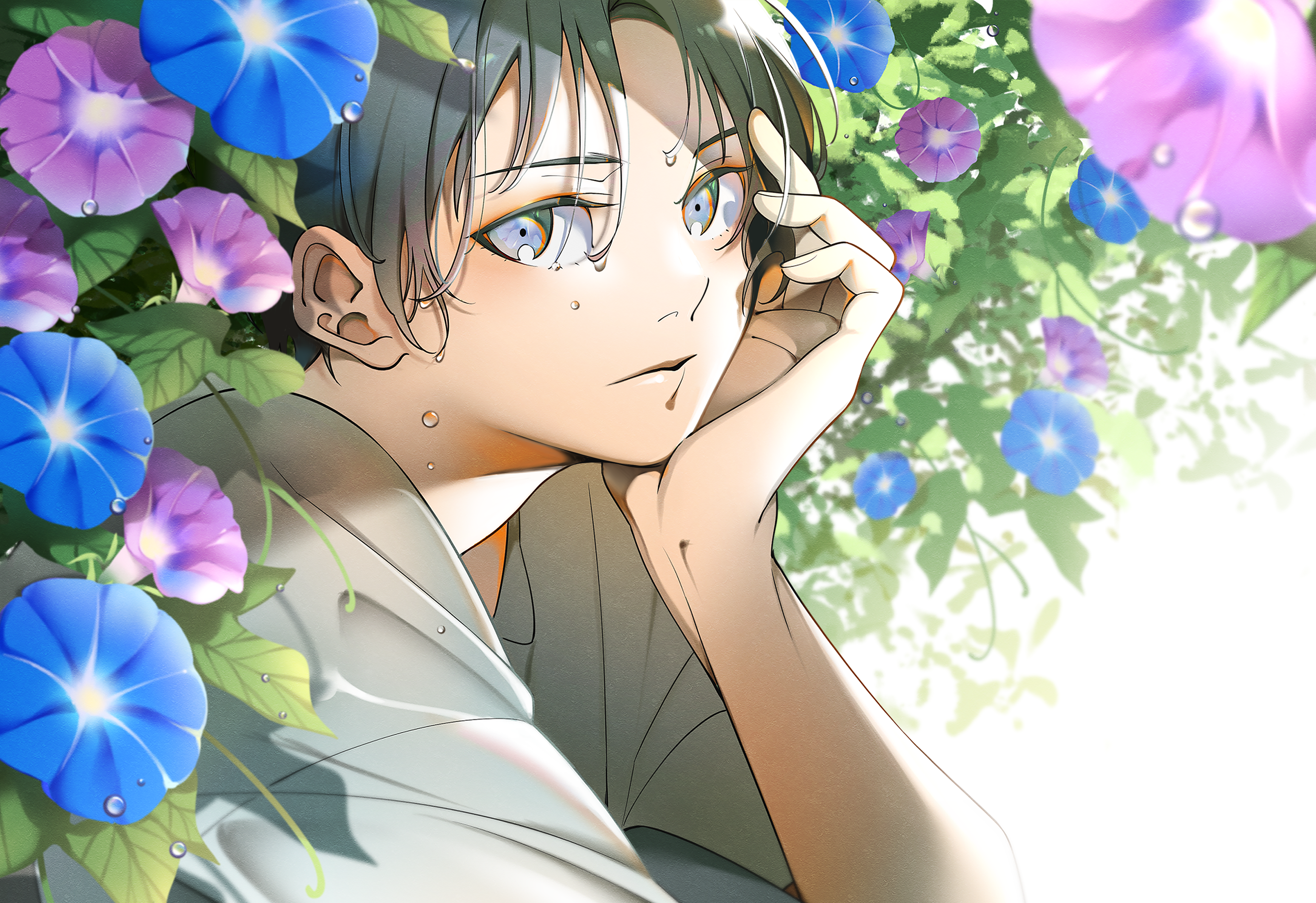 Boy with morning glories HD Wallpaper