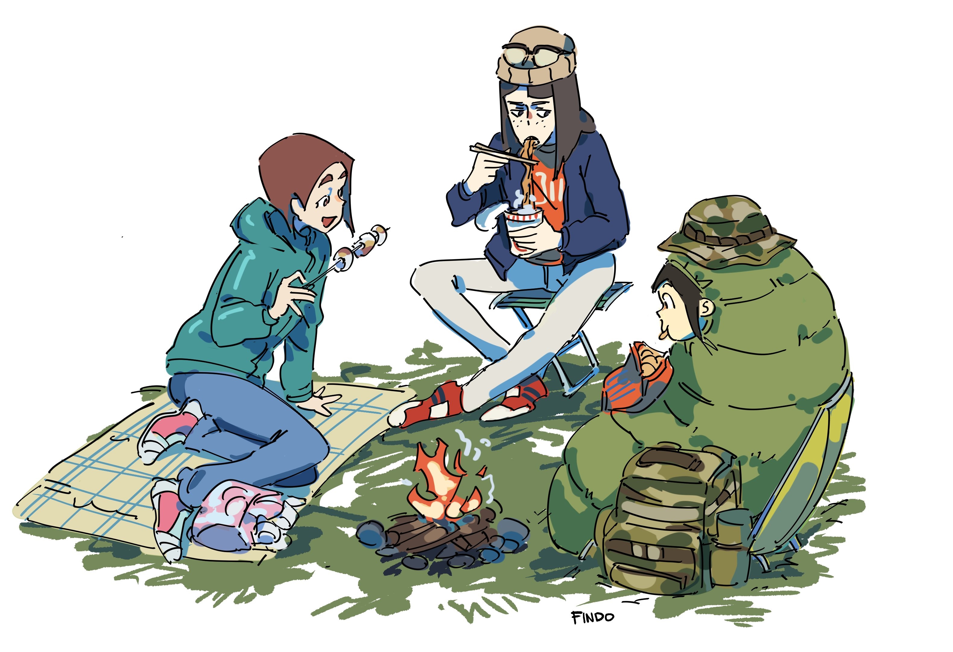 Tsubame Mizusaki, Midori Asakusa, and Sayaka Kanamori camping HD Wallpaper