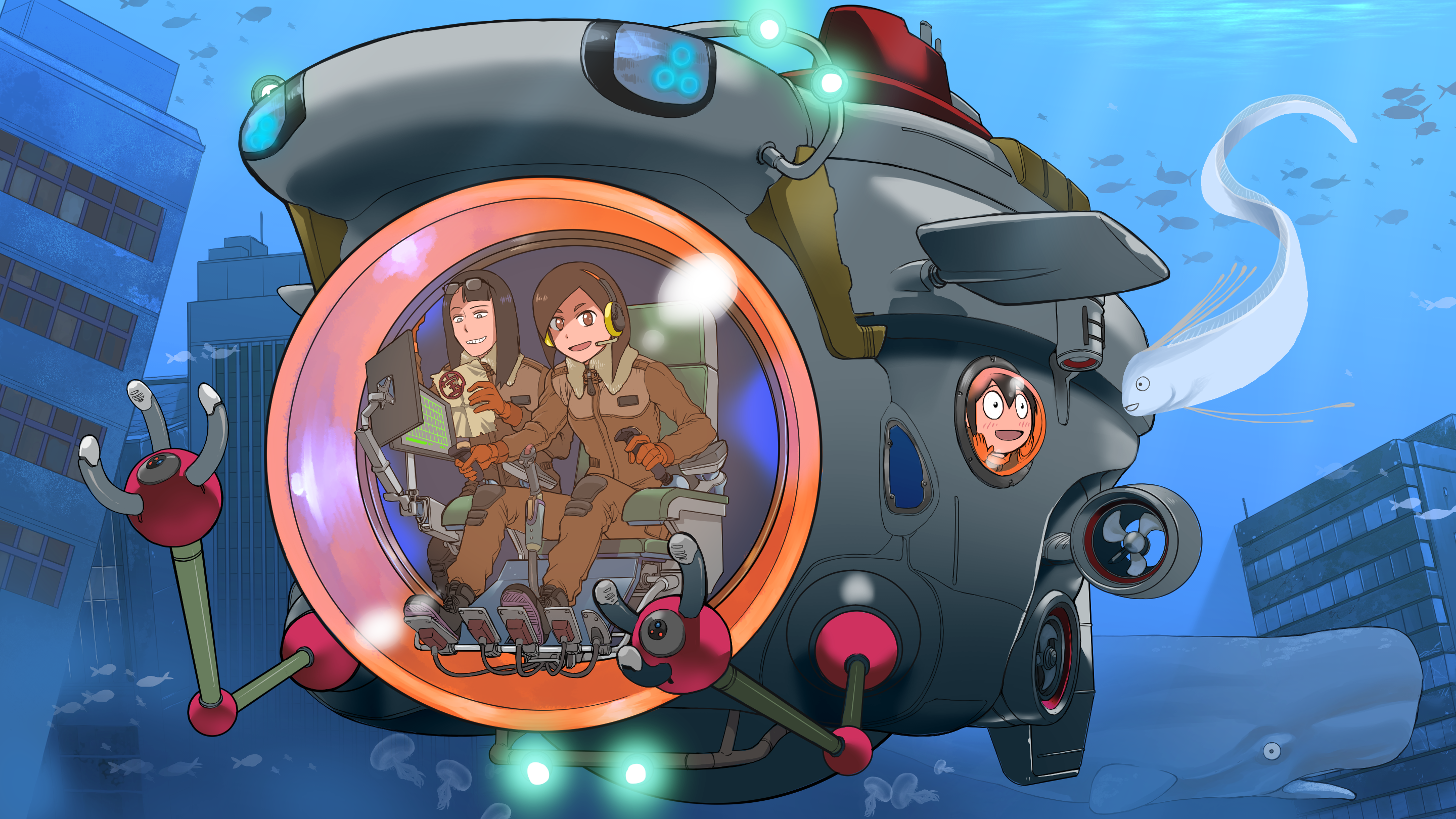 Midori Asakusa and Sayaka Kanamori in a submarine HD Wallpaper