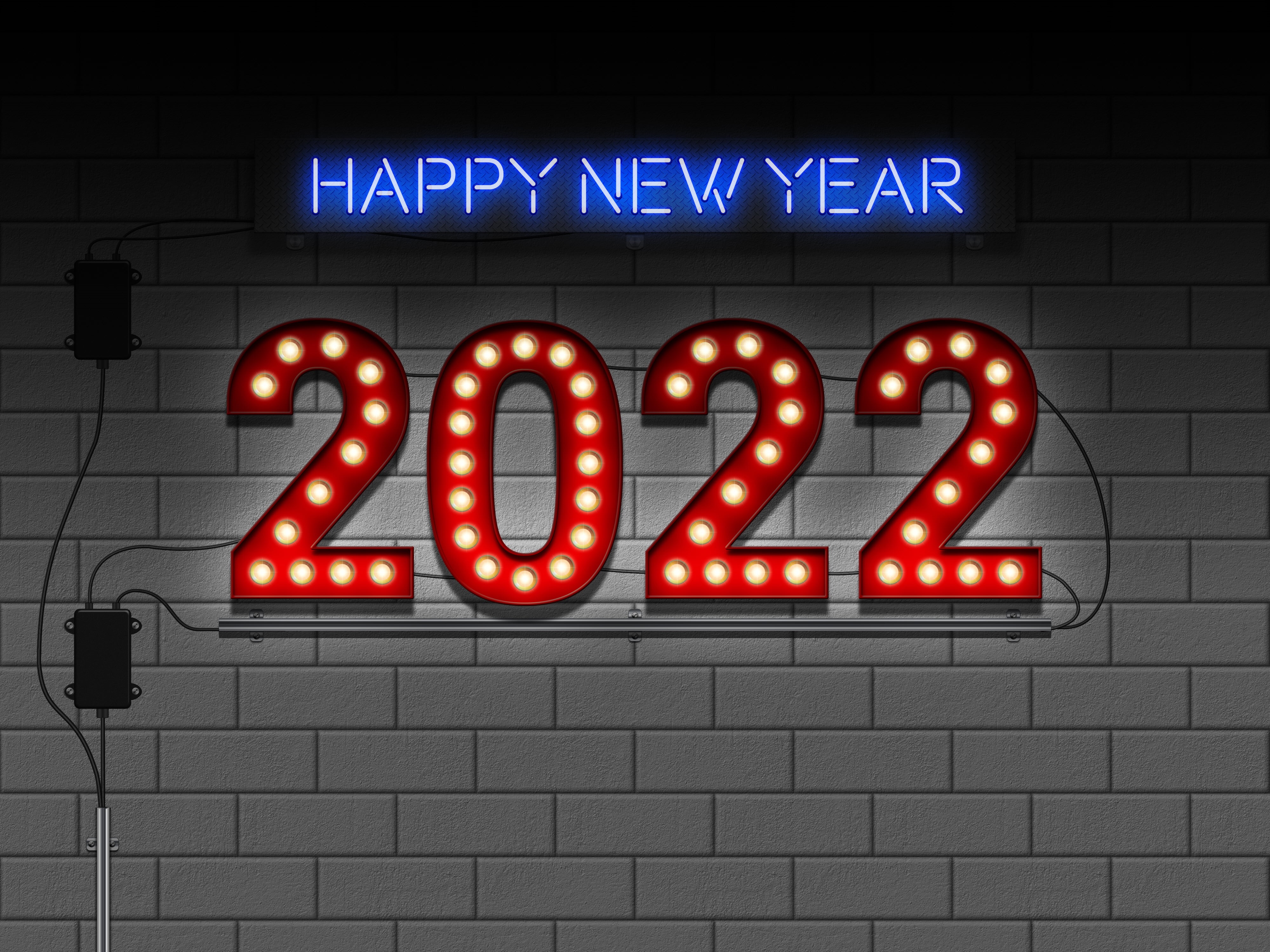 Happy New Year 2022 Neon Sign HD Wallpaper