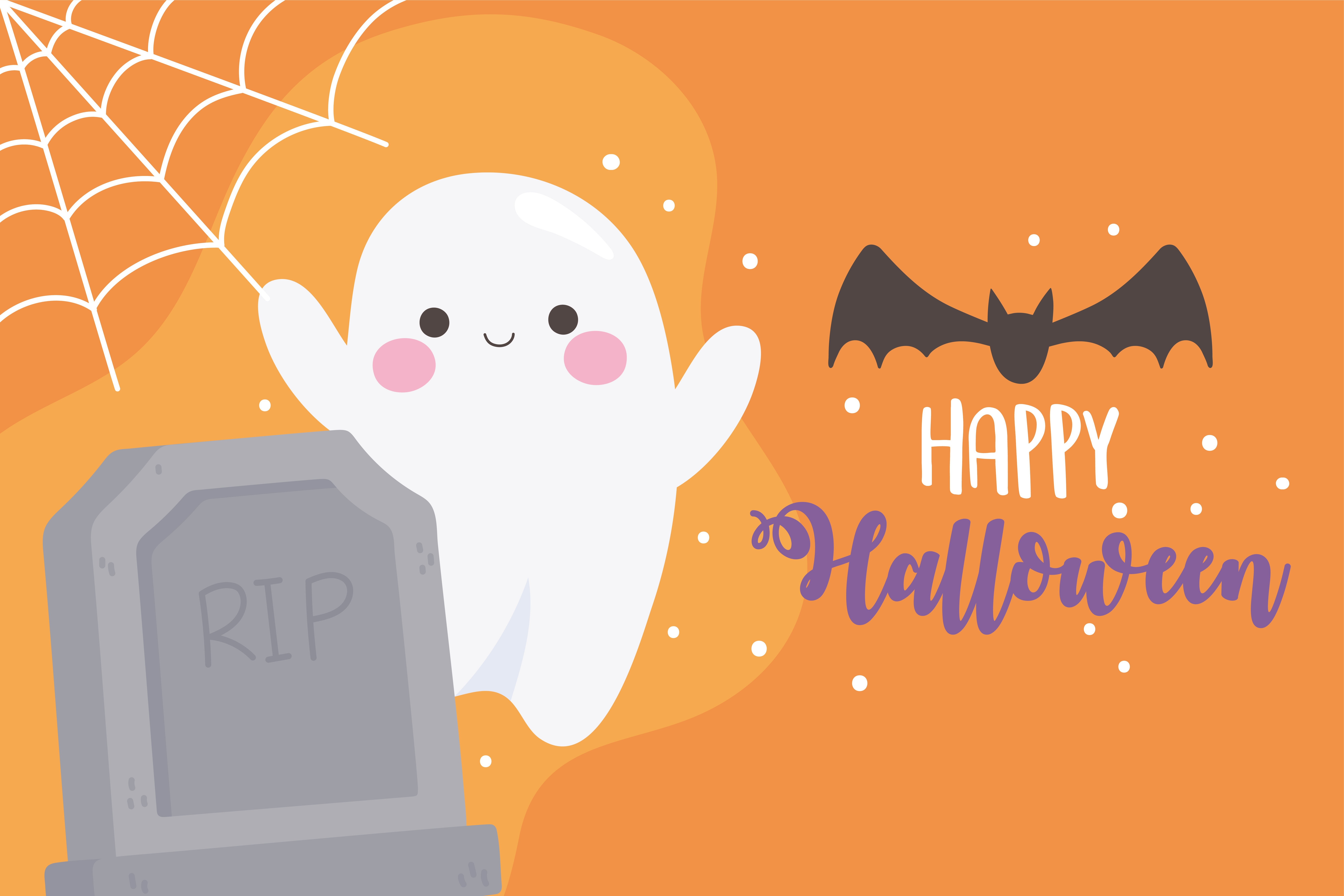 Happy Halloween Ghost and Tombstone HD Wallpaper