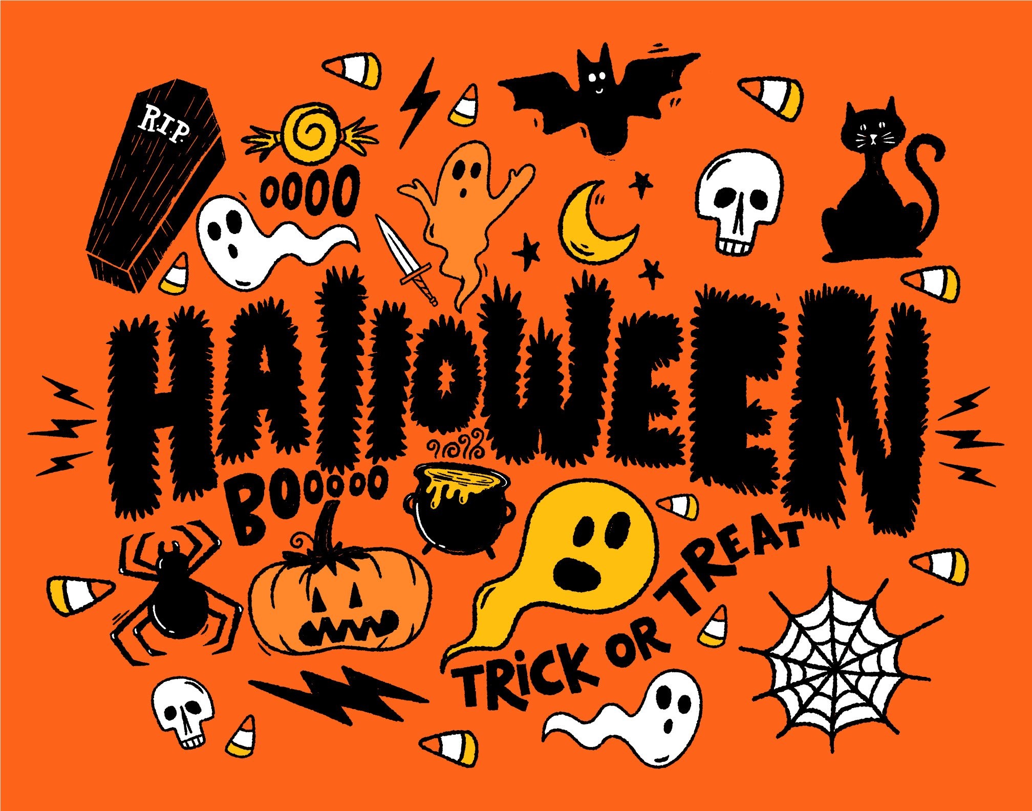 Halloween illustrations with spooky elements HD Wallpaper