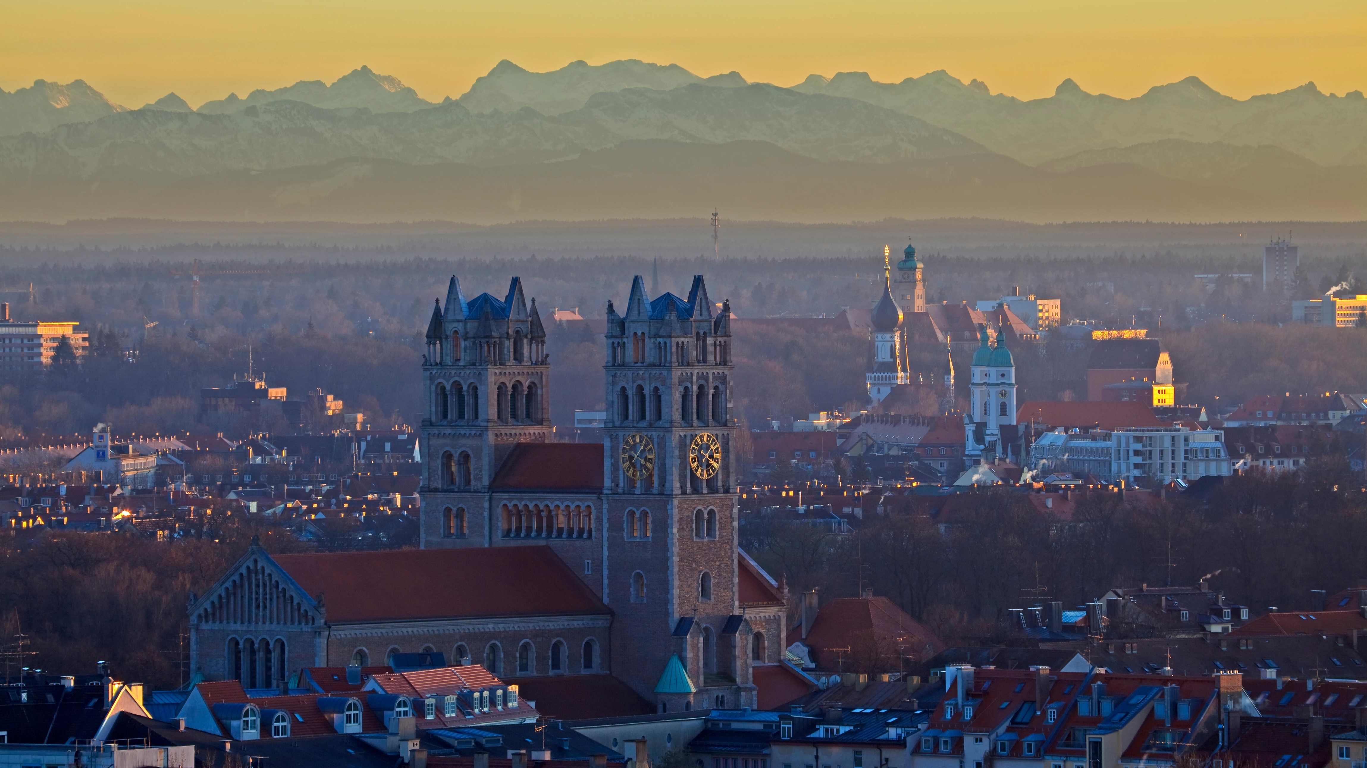 St. Maximilian Church in Munich, Germany with Alps HD Wallpaper