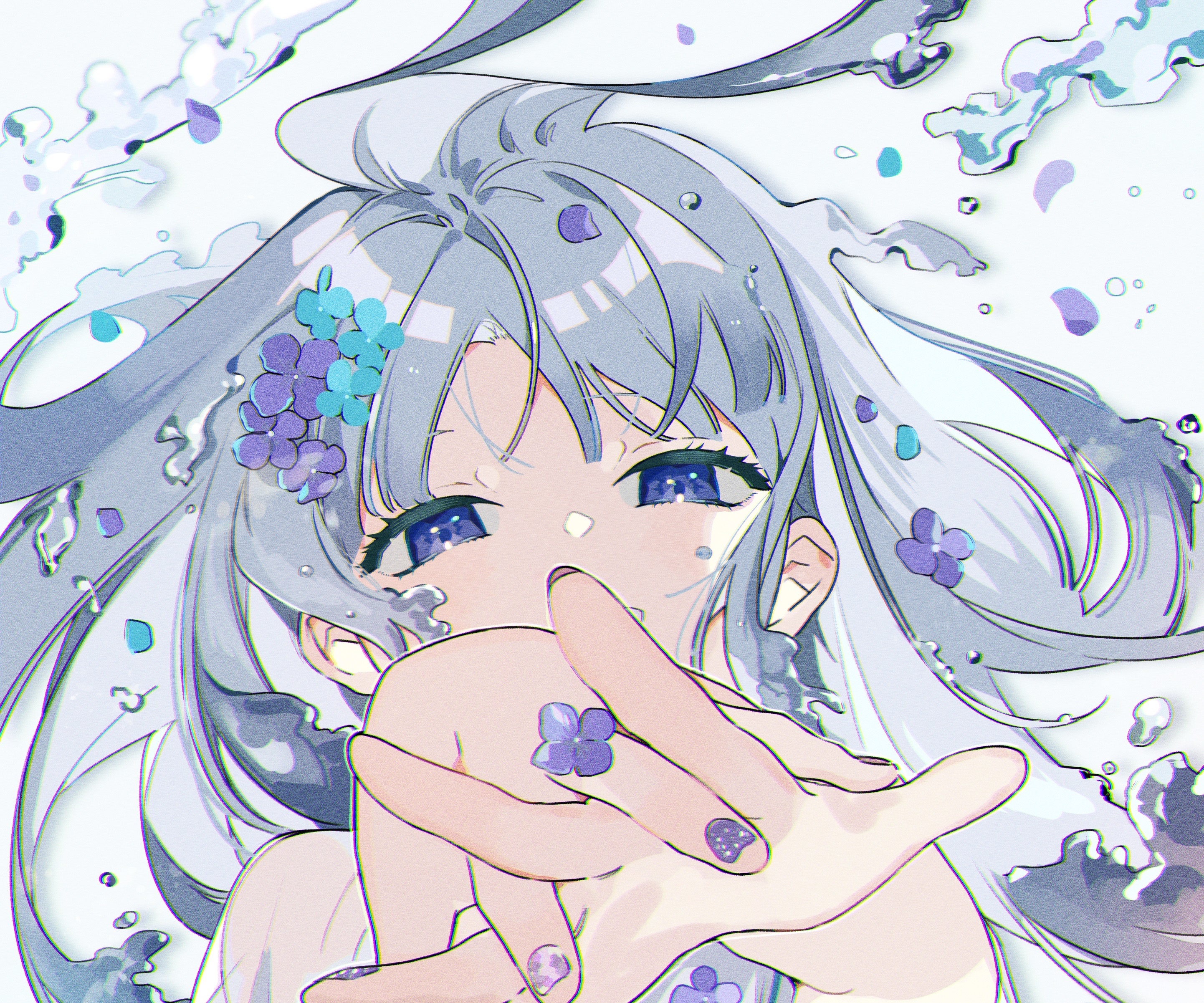 Anime girl with long silver hair and blue eyes HD Wallpaper